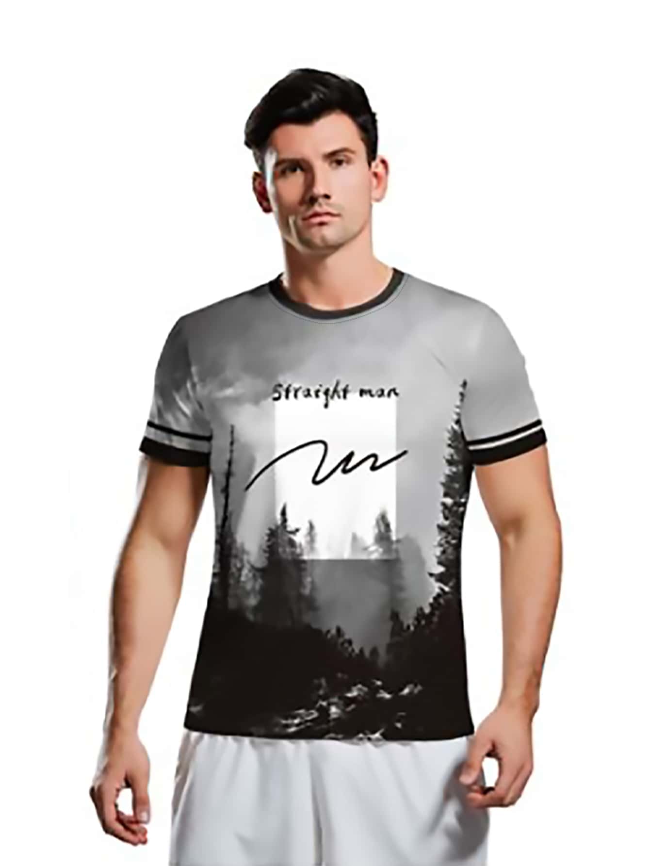 Men Landscape And Letter Graphic Tee