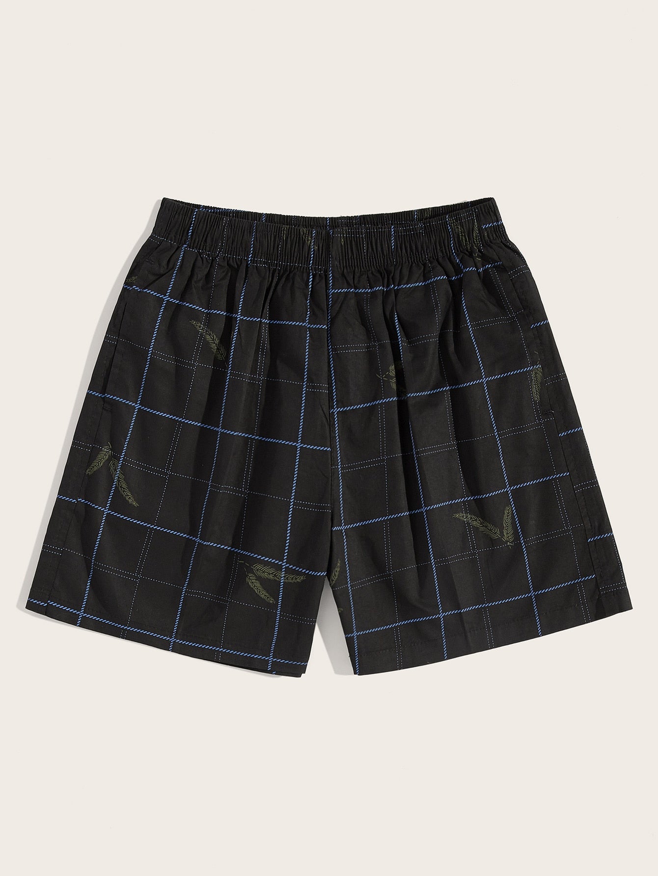 Men Leaf & Plaid Print Bermuda Shorts