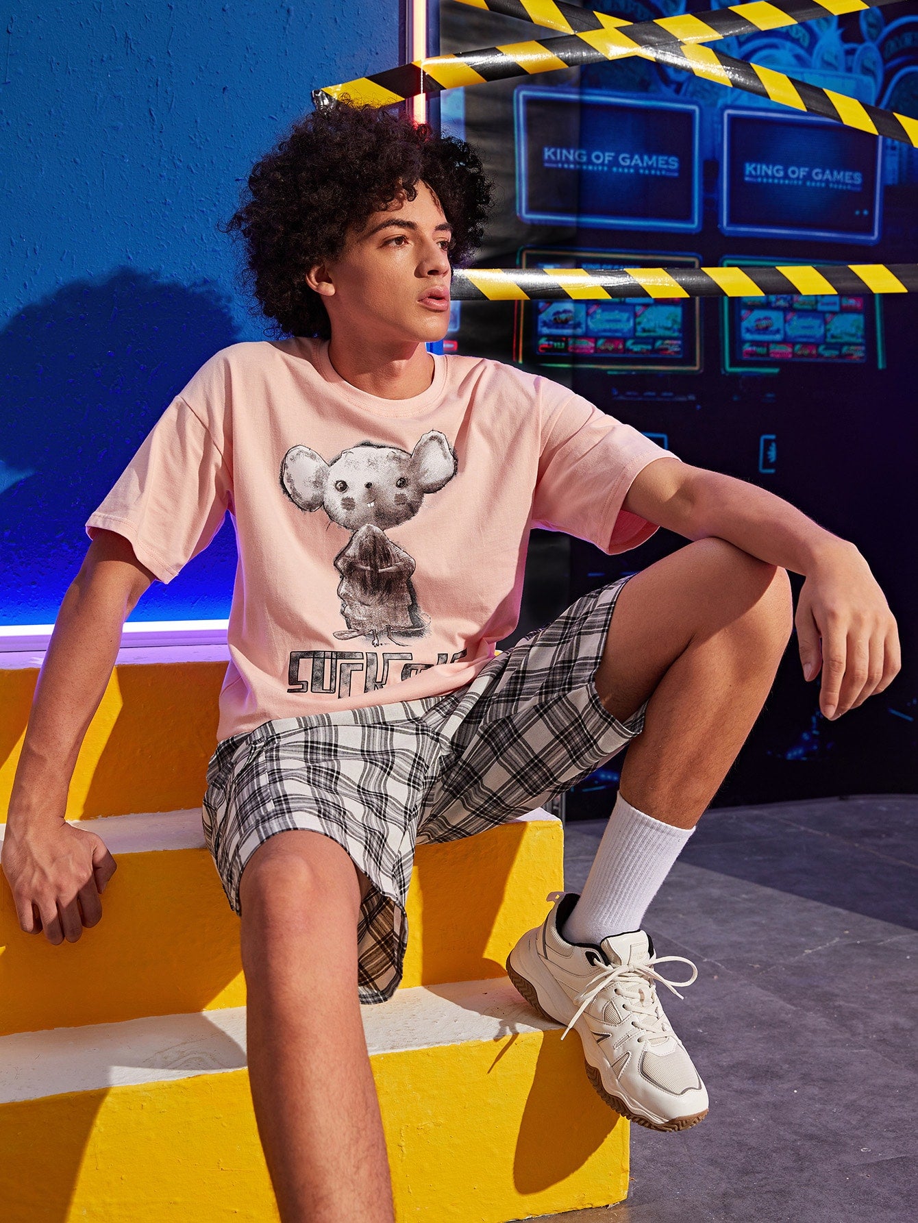 Men Letter & Cartoon Graphic Tee