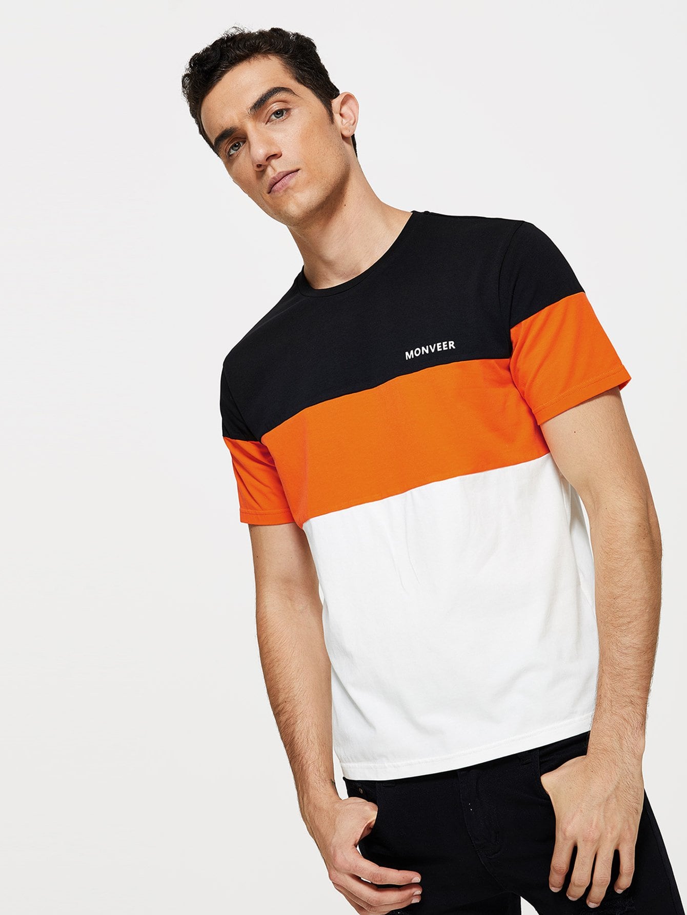 Men Letter Front Color Block Tee