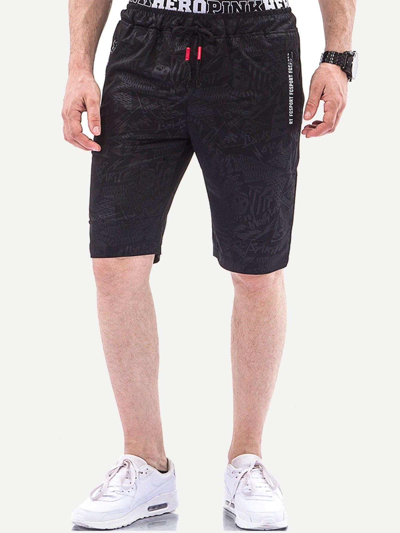 Men Letter Print Drawstring Shorts