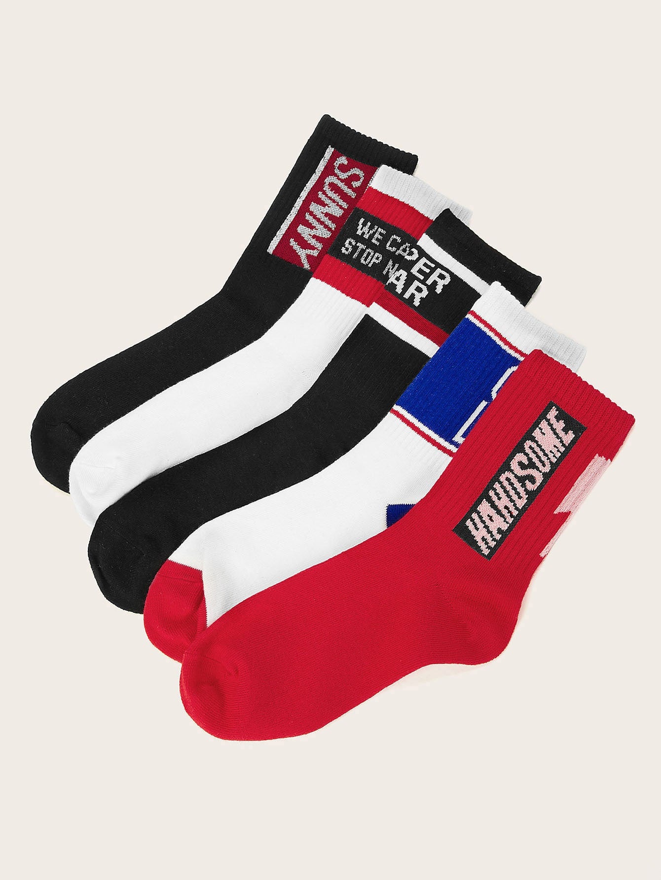 Men Letter Print Socks 5pairs