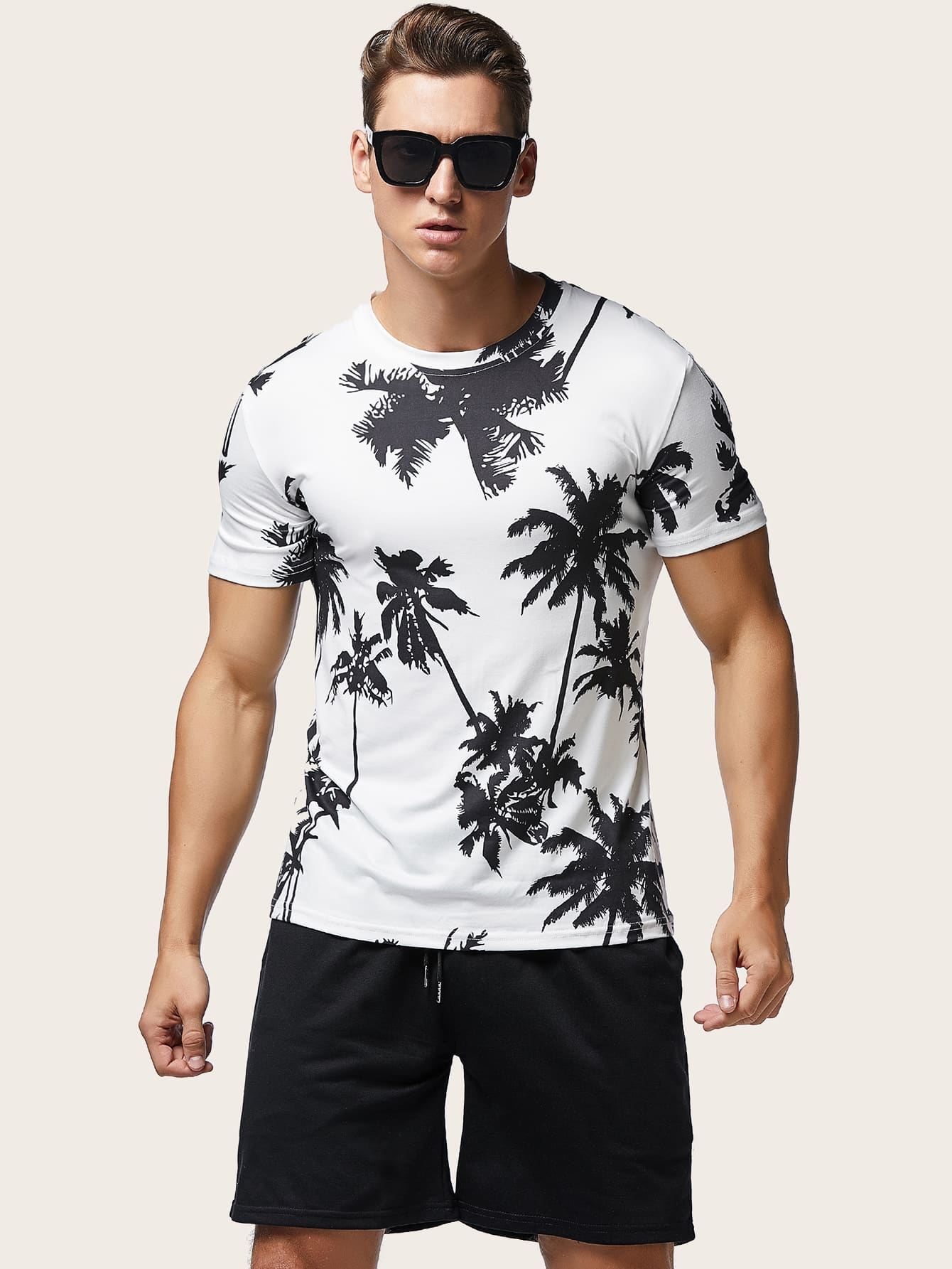 Men Palm Tree Print Tee