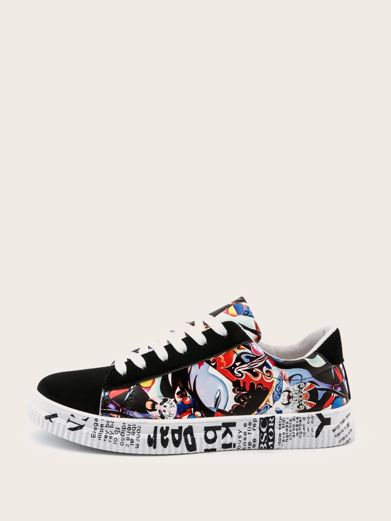 Men Peking Opera Print Lace-up Front Sneakers