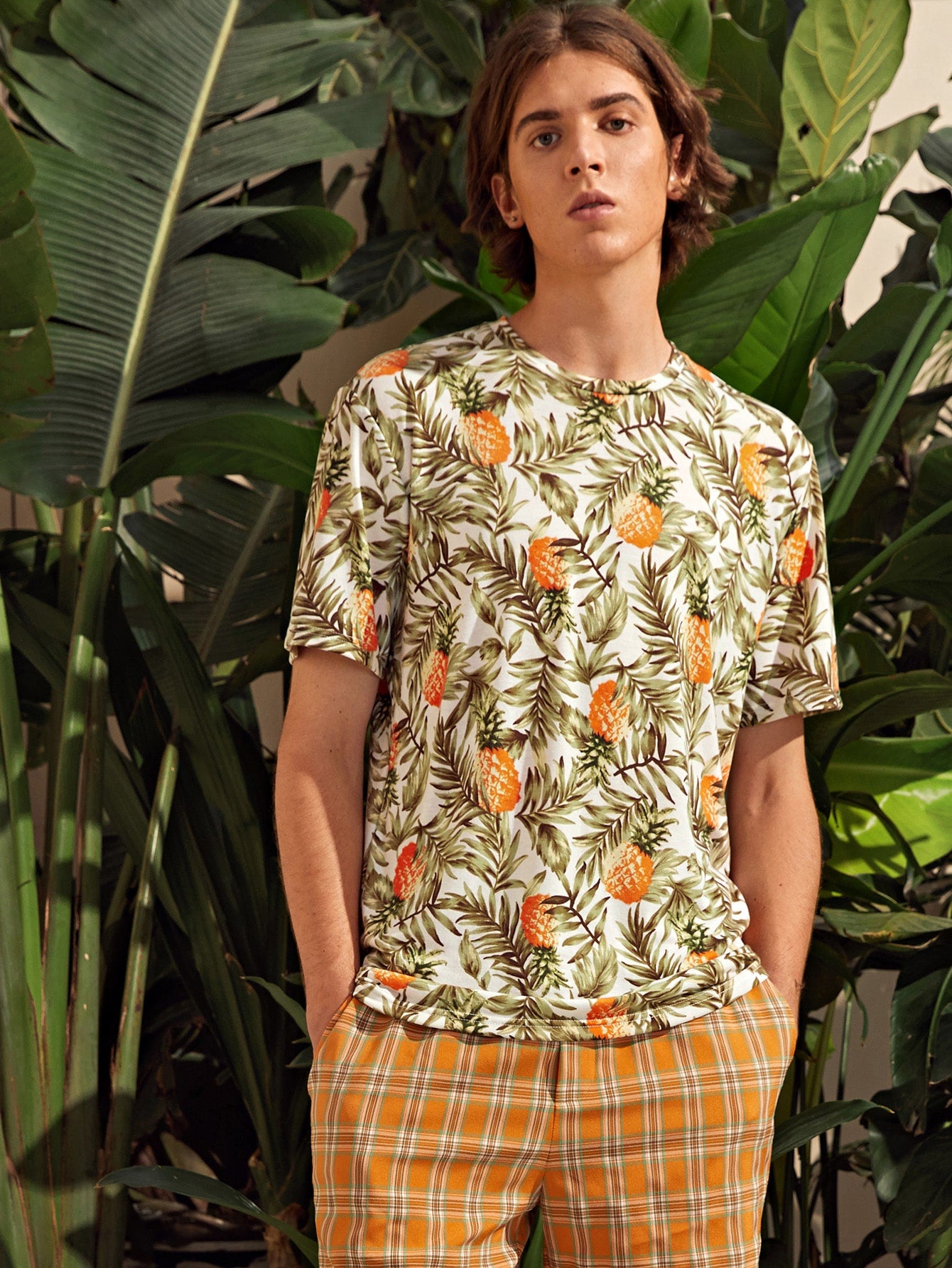 Men Pineapple and Tropical Print Tee