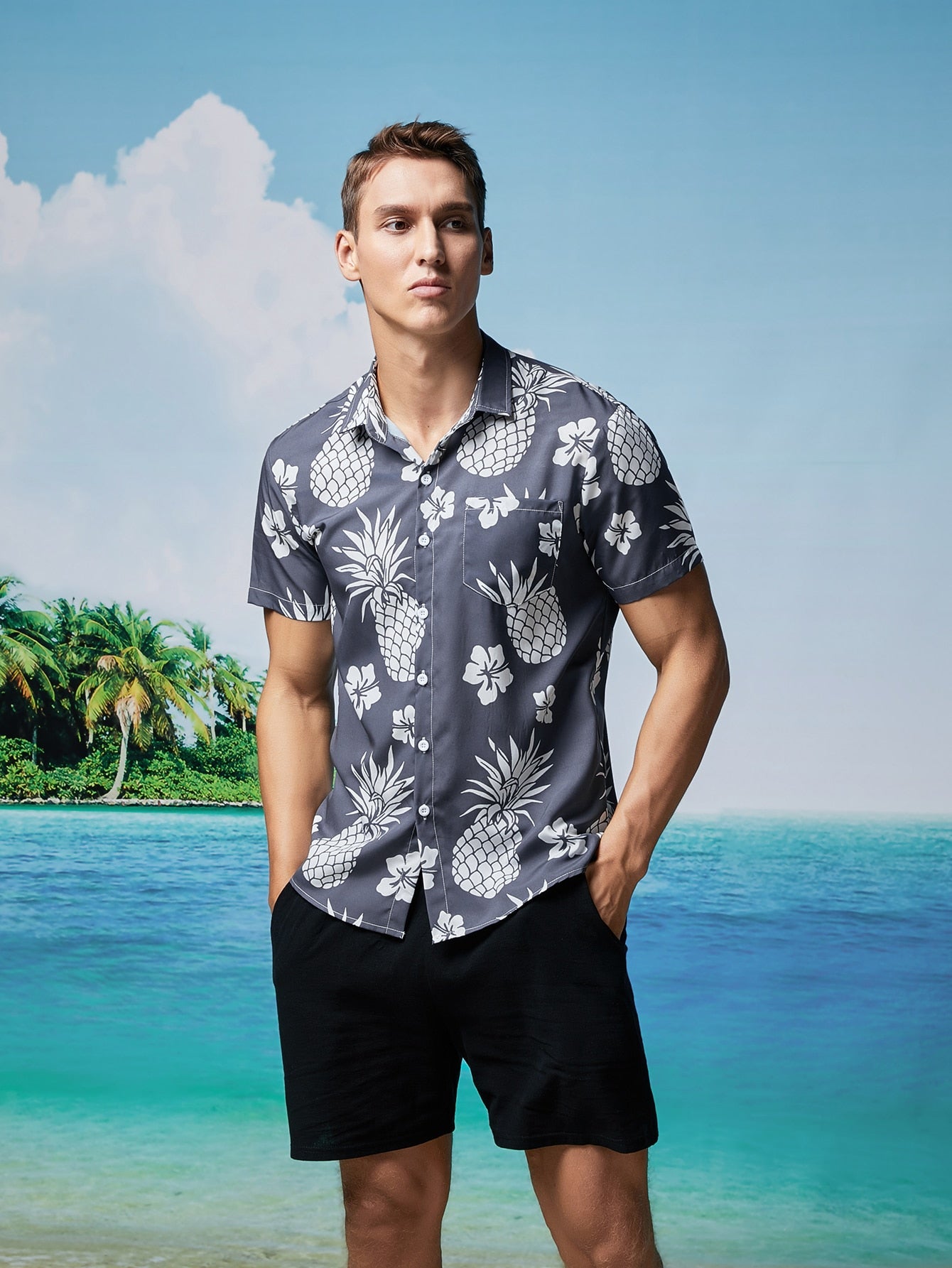 Men Pineapple & Floral Print Shirt