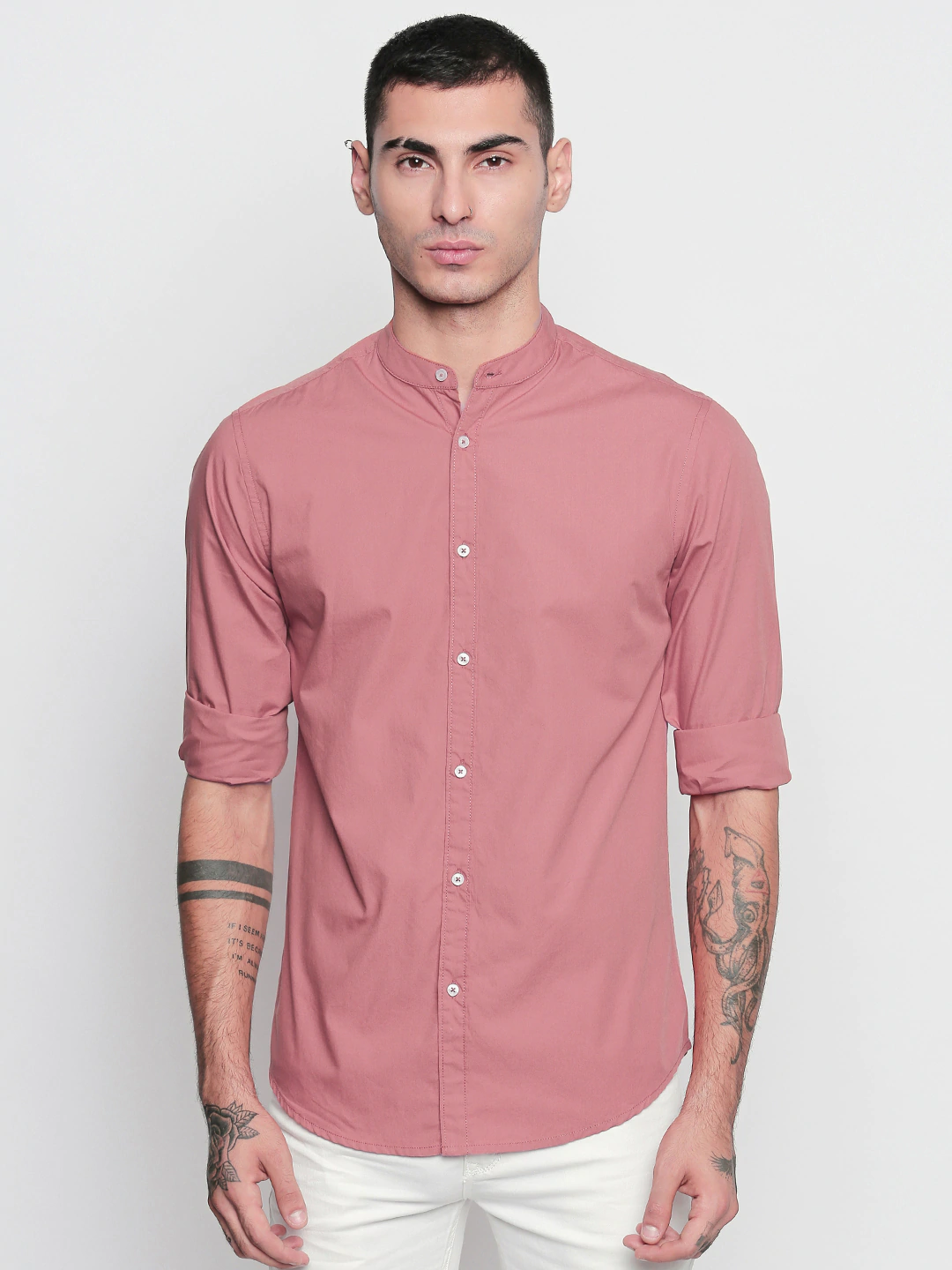 Men Pink/Green Slim Fit Shirt