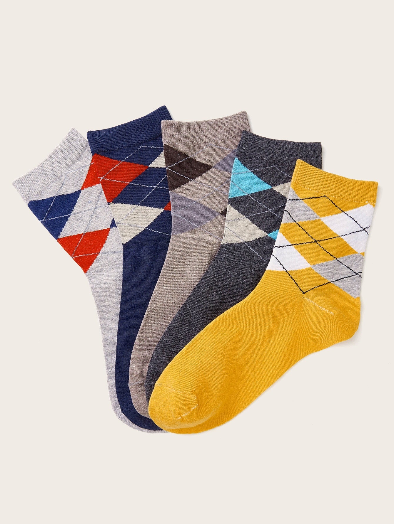 Men Plaid Pattern Socks 5pairs