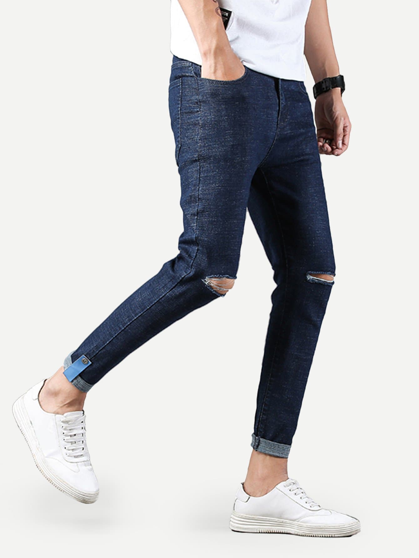 Men Plain Destroyed Skinny Jeans