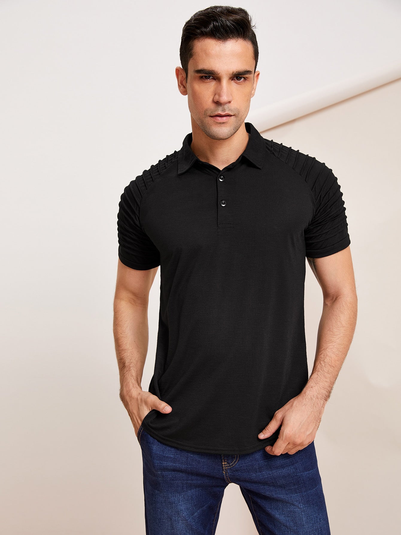 Men Raglan Sleeve Solid Polo Shirt