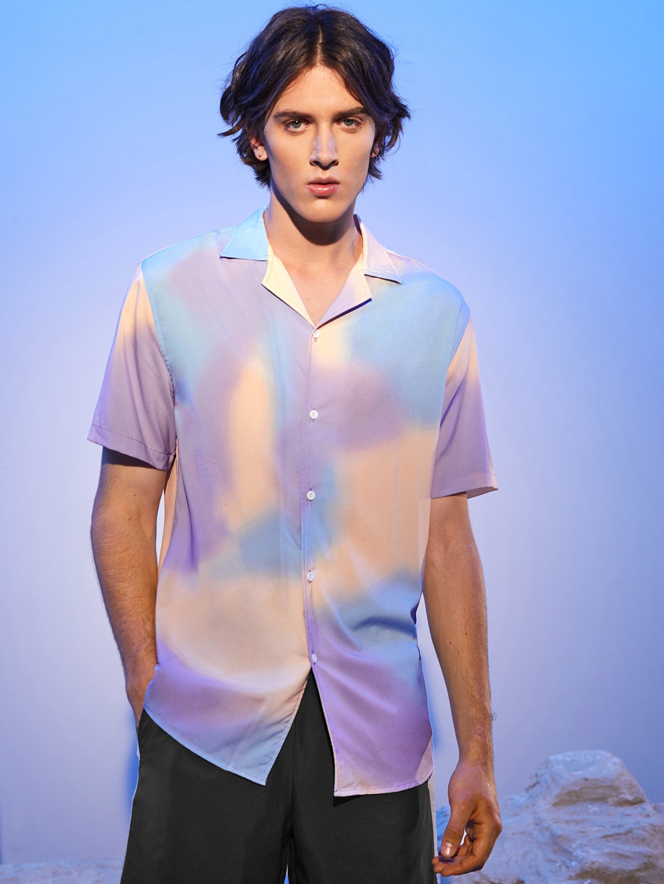 Men Revere Collar Tie Dye Shirt