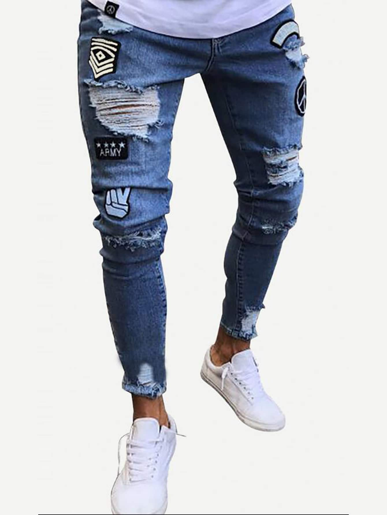 Men Ripped Tapered Jeans