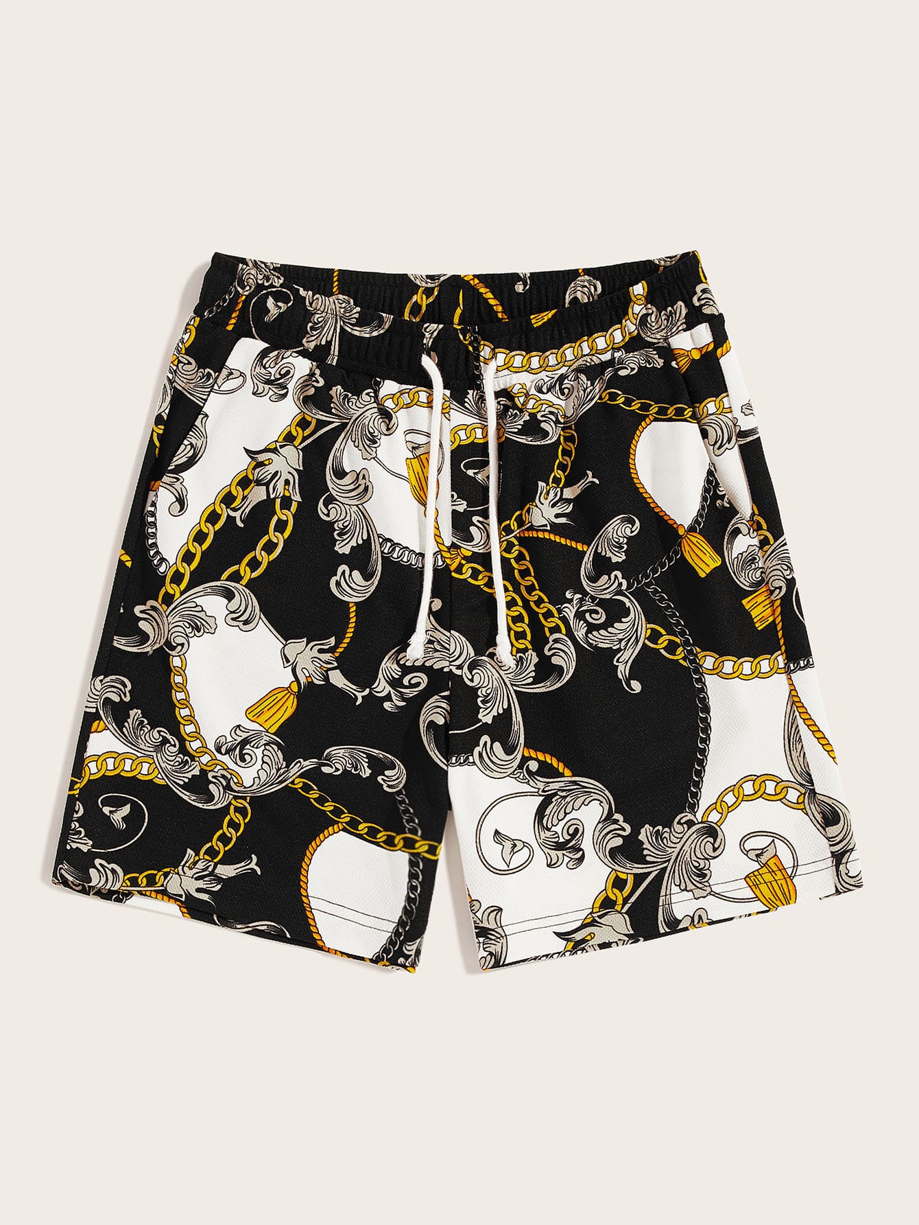 Men Scarf Print Slant Pocket Detail Sweat Shorts