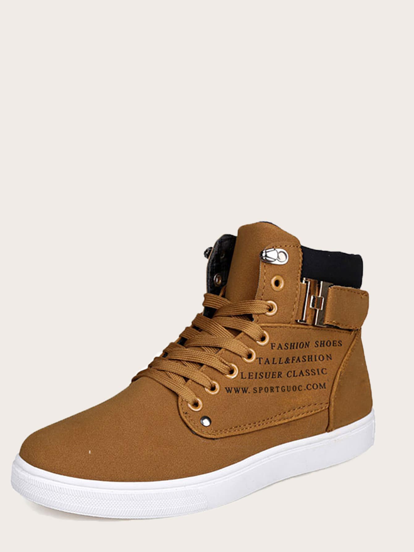 Men Slogan Print Lace-up Boots