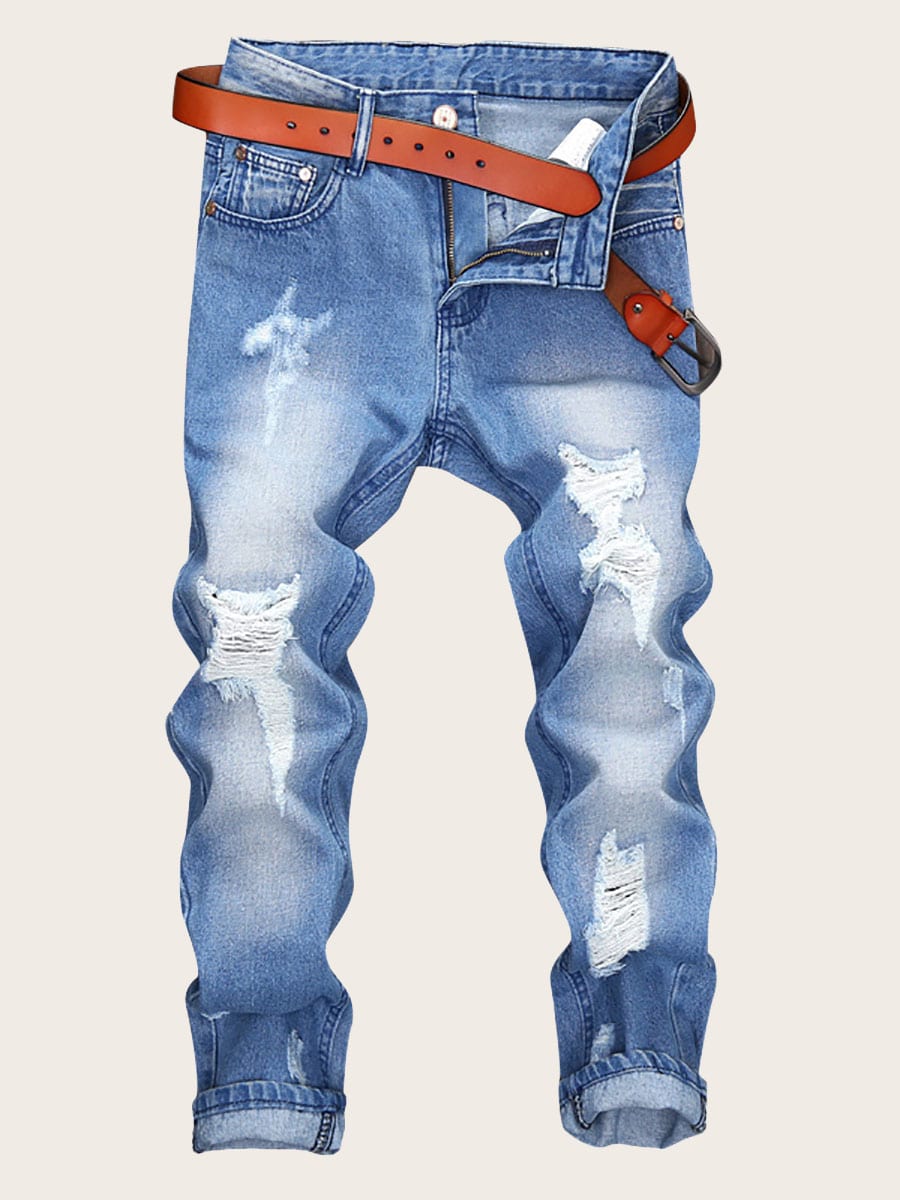 Men Solid Ripped Washed Jeans