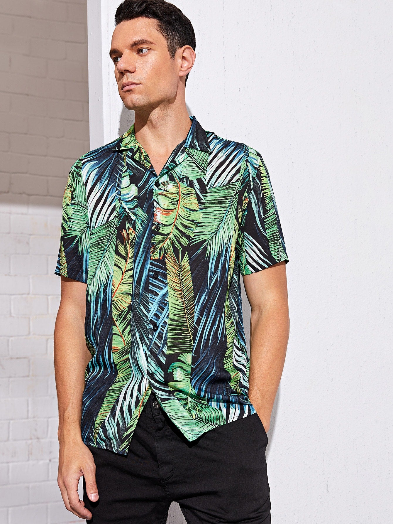 Men Tropical Leaf Print Shirt