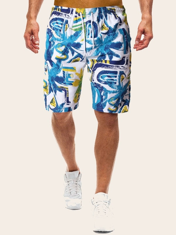 Men Tropical Print Drawstring Bermuda Shorts