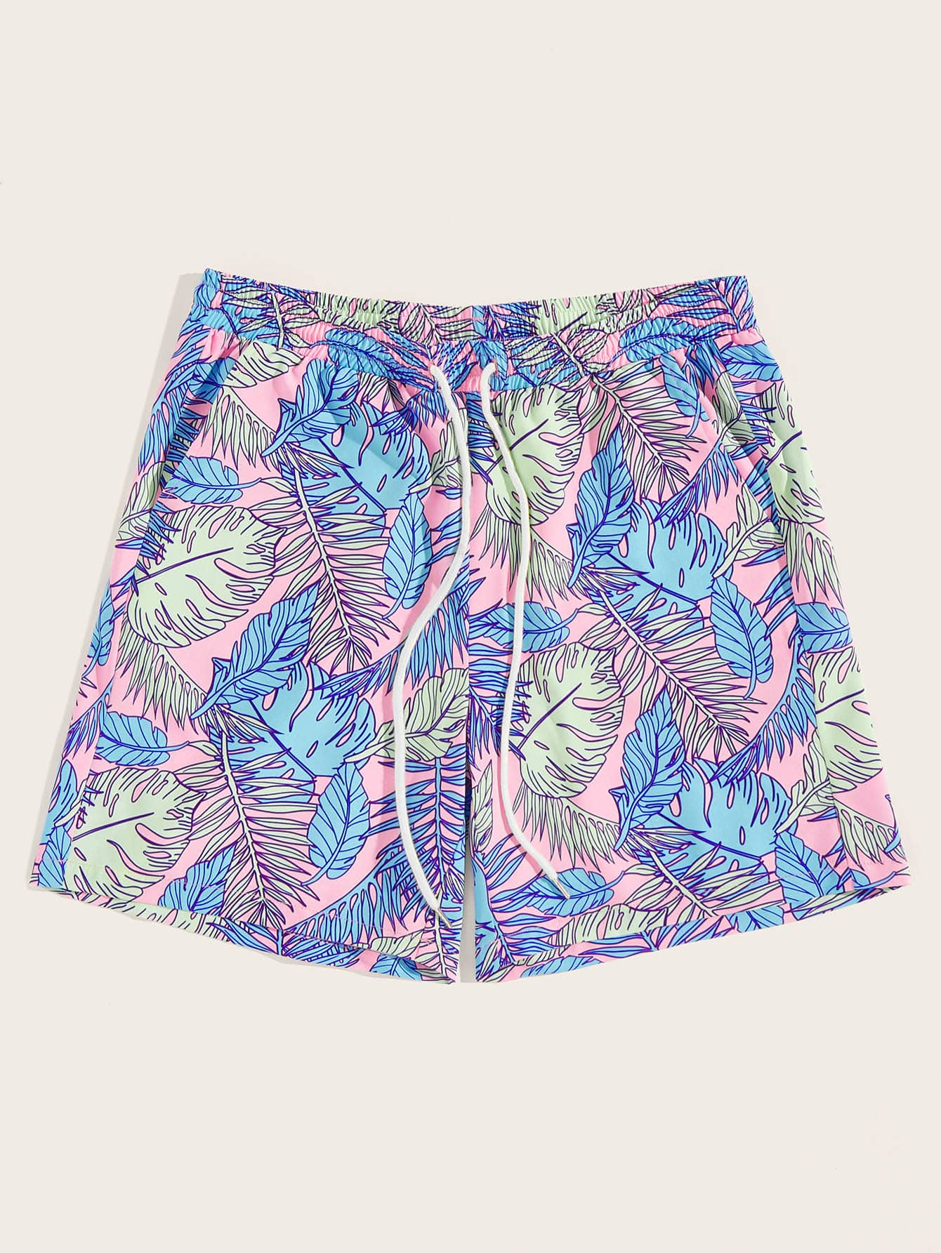 Men Tropical Print Drawstring Waist Shorts