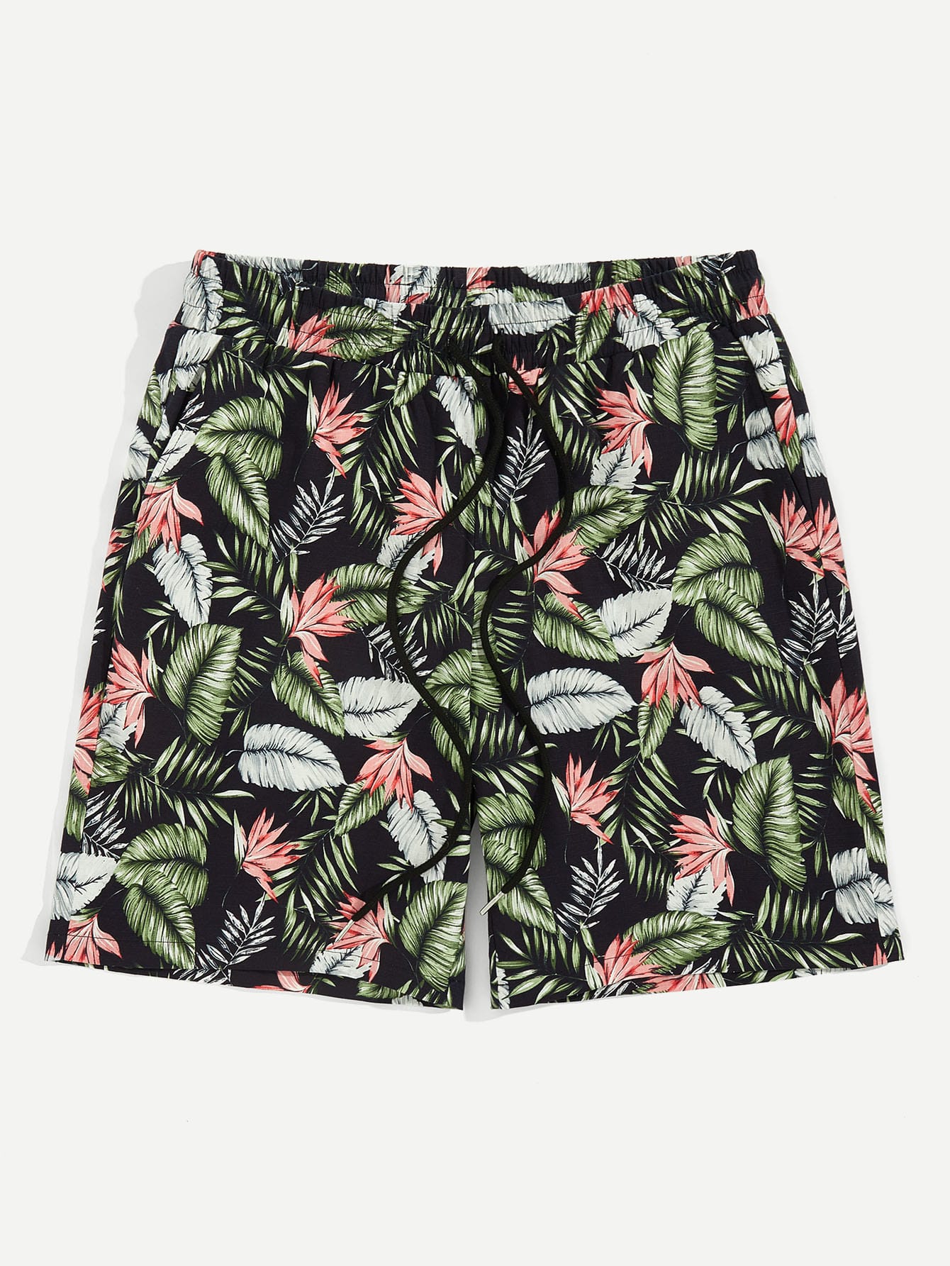 Men Tropical Print Drawstring Waist Shorts