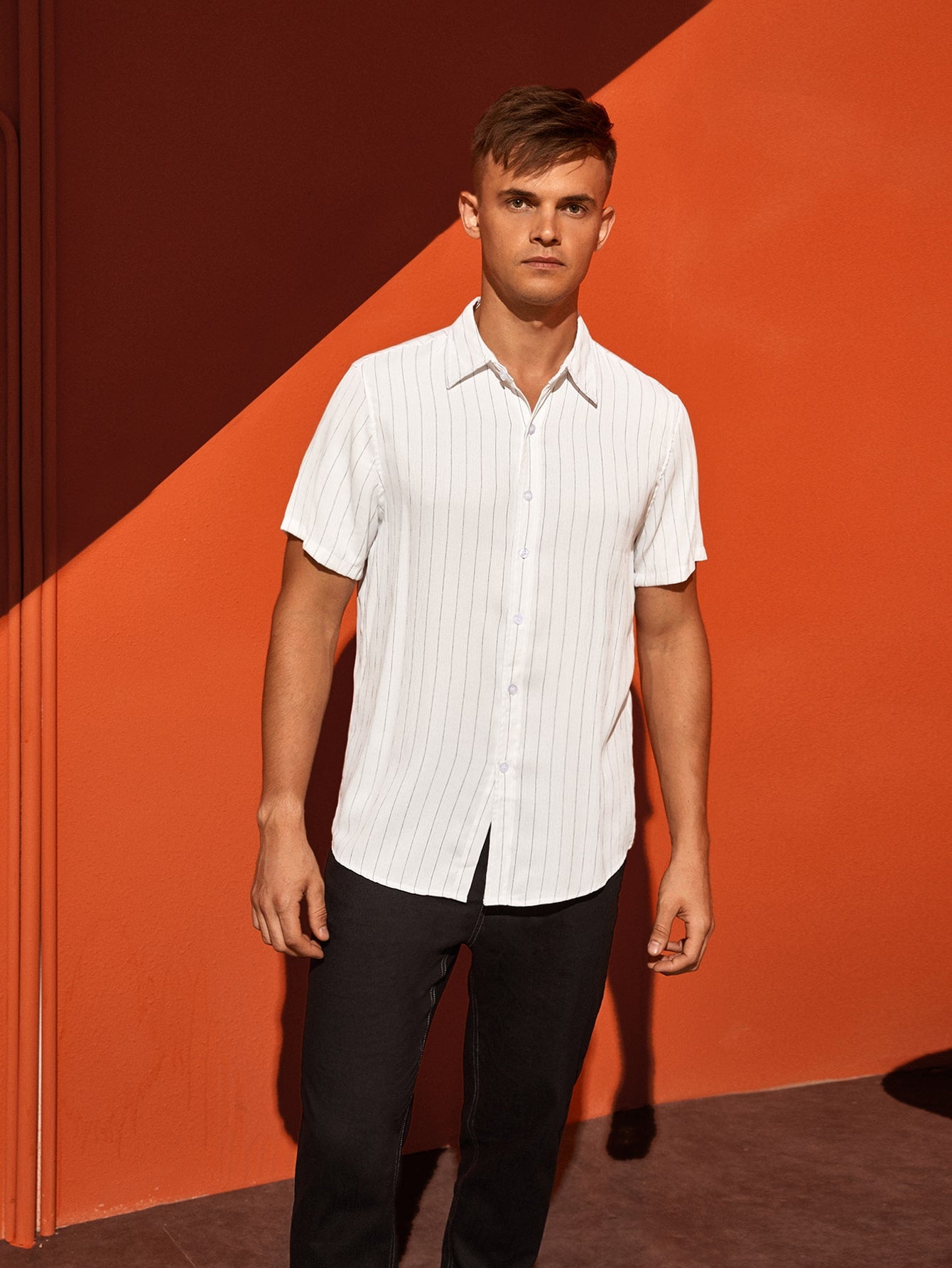 Men Vertical Striped Button Through Shirt