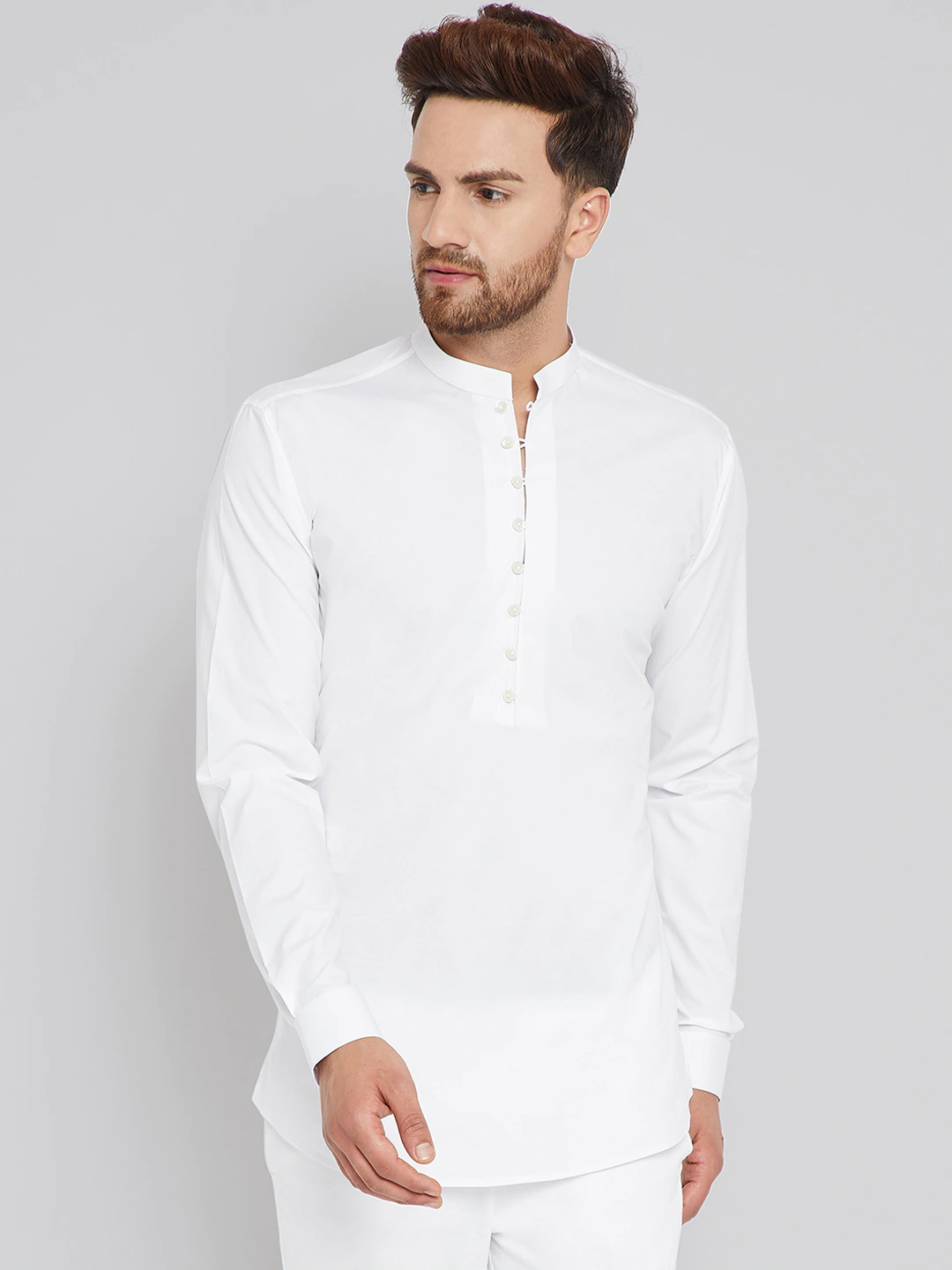 Men White Solid Straight Kurta