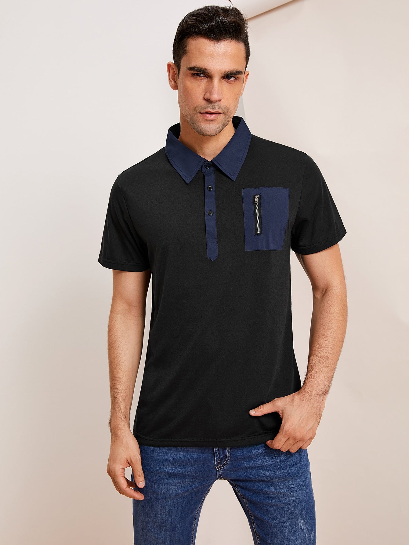 Men Zip Front Polo Shirt