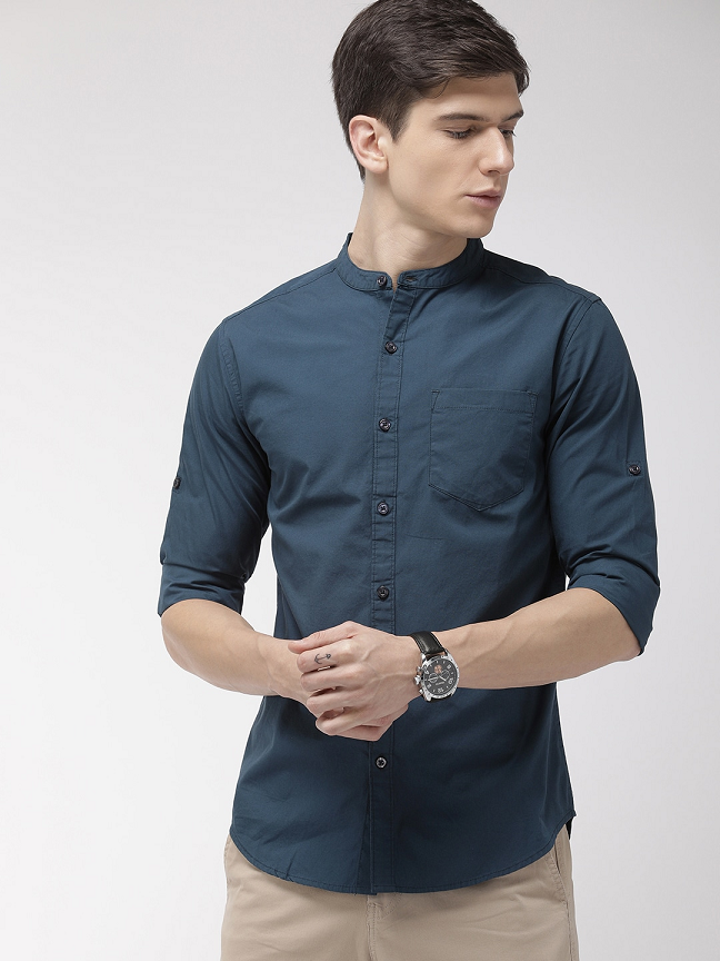 Men's Teal Blue Slim Fit Shirt