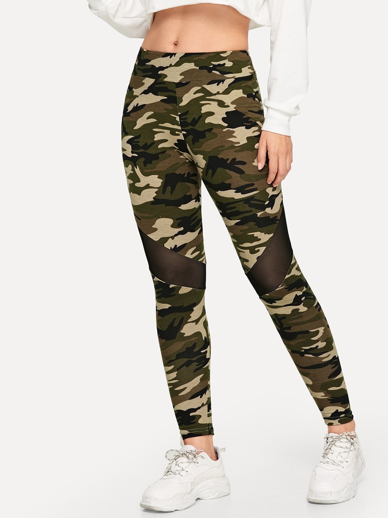 Mesh Insert Camo Print Leggings