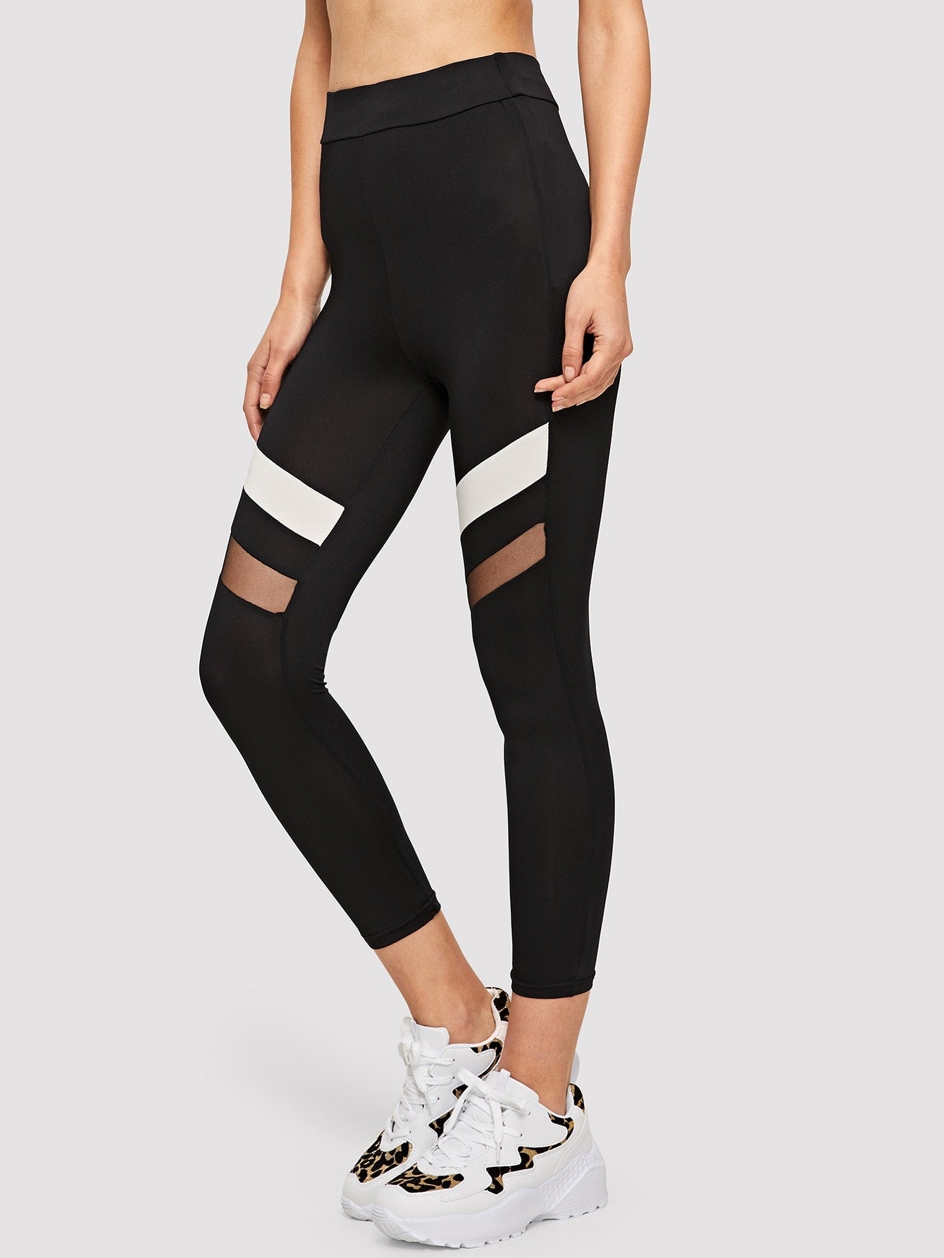 Mesh Insert Color-block Leggings