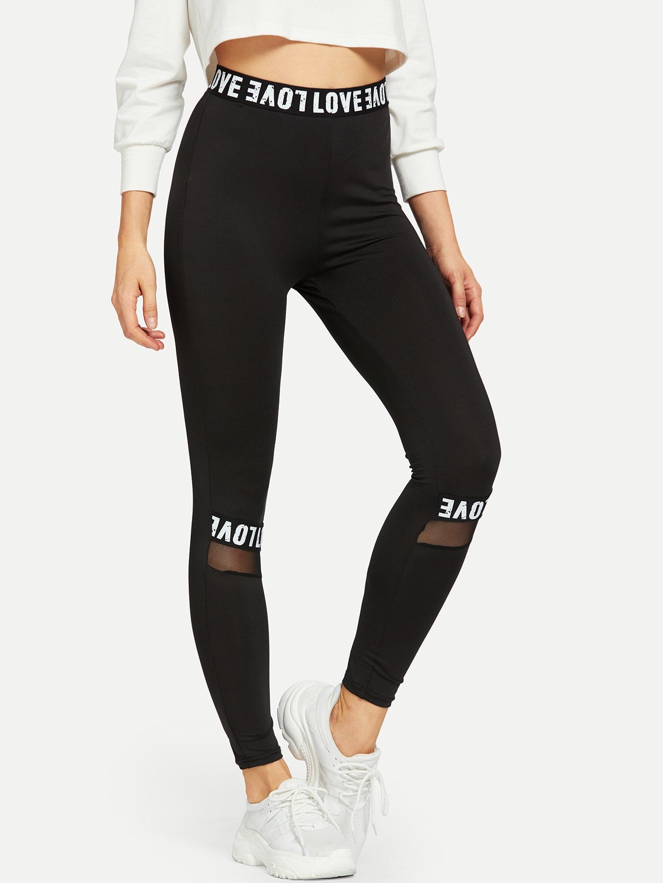 Mesh Insert Lettering Leggings