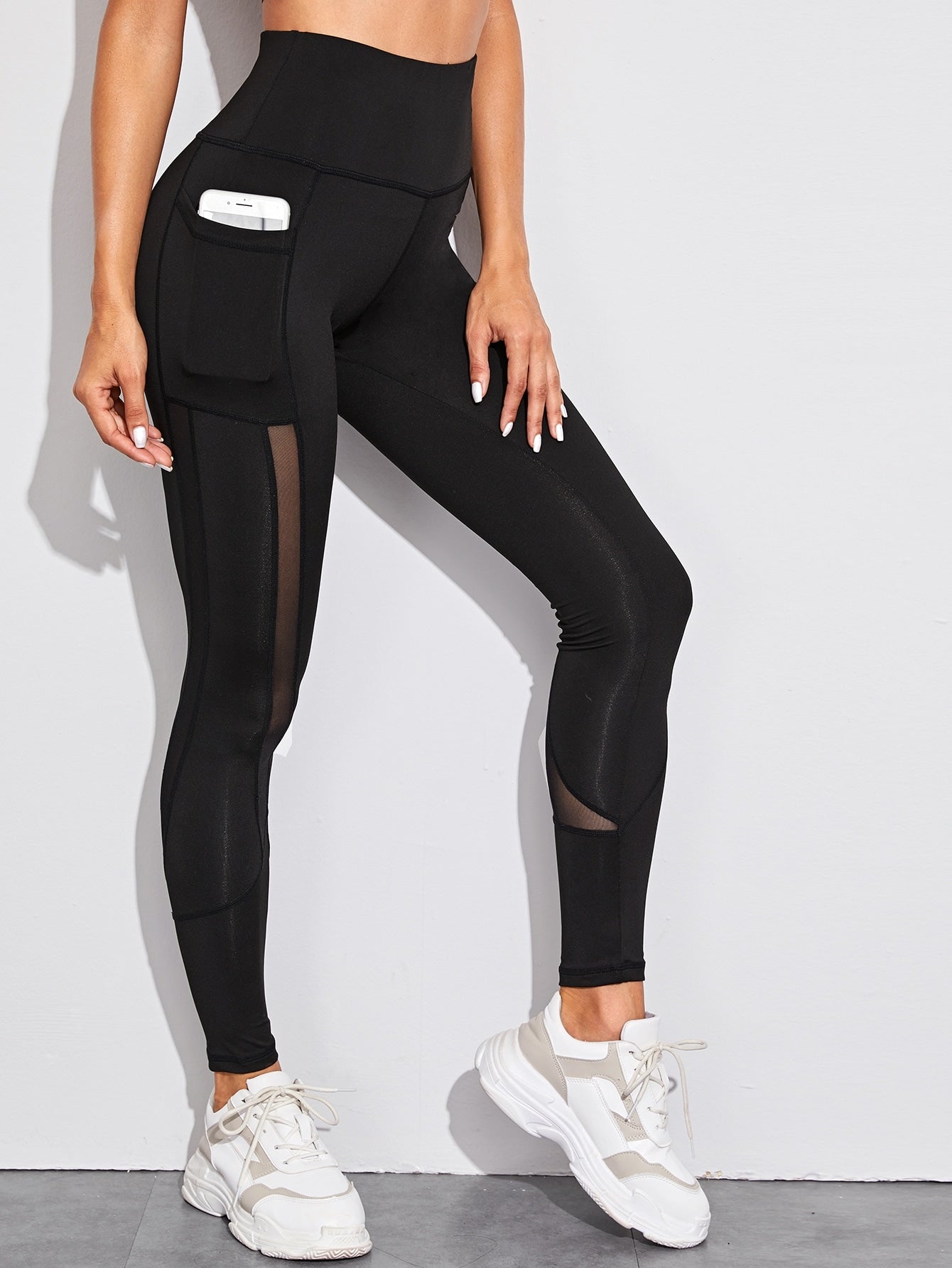 Mesh Insert Pocket Detail Skinny Leggings