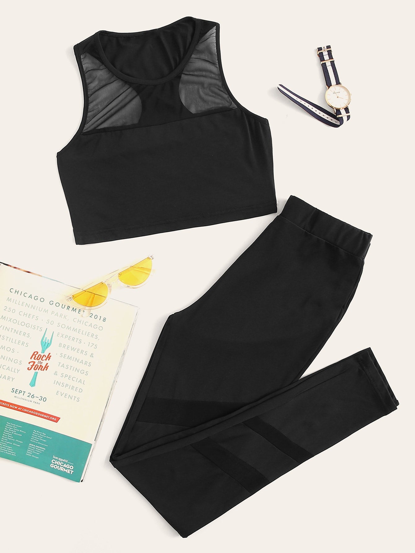 Mesh Insert Tank Top and Leggings Set