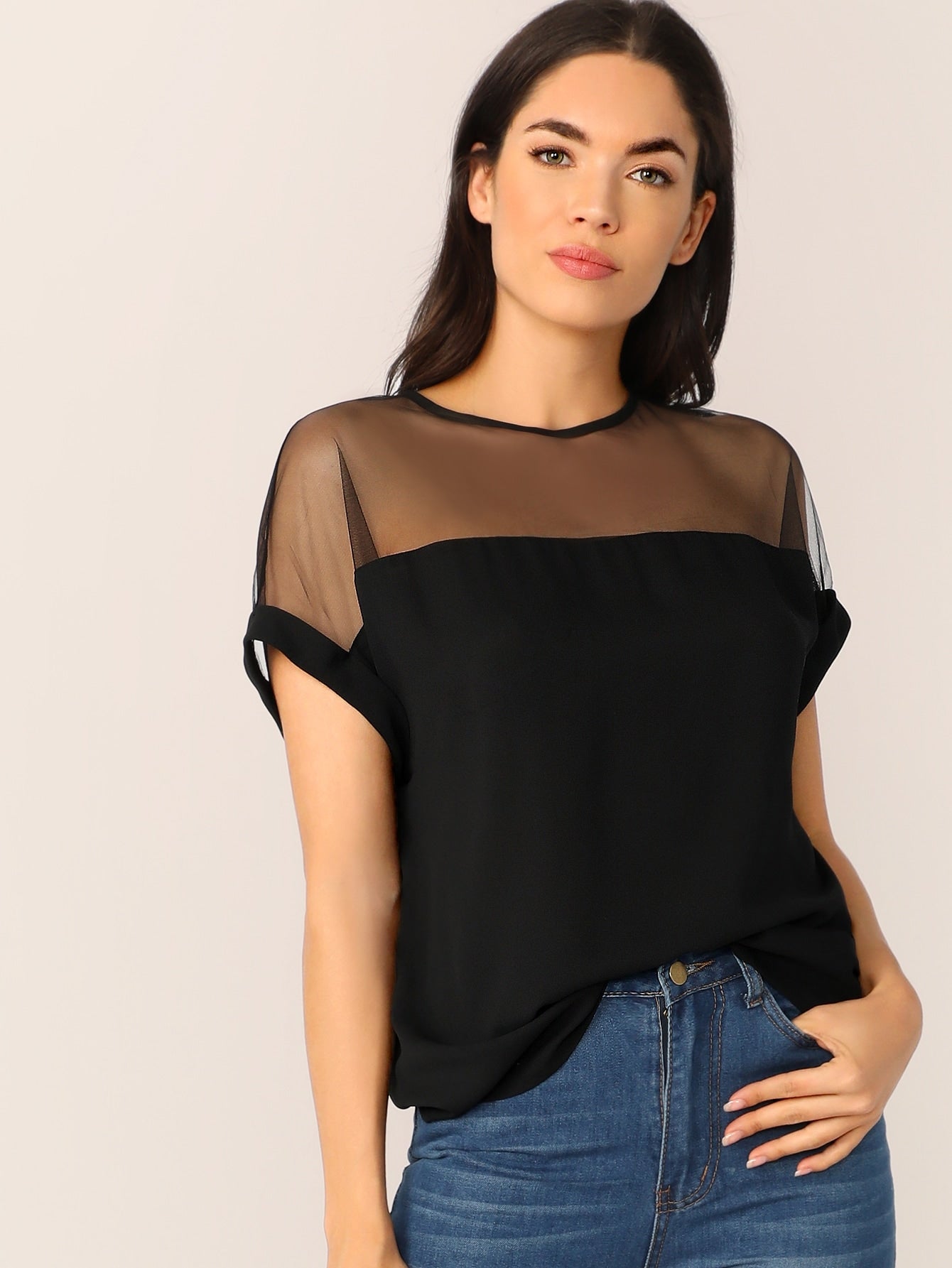 Mesh Yoke Tunic Top