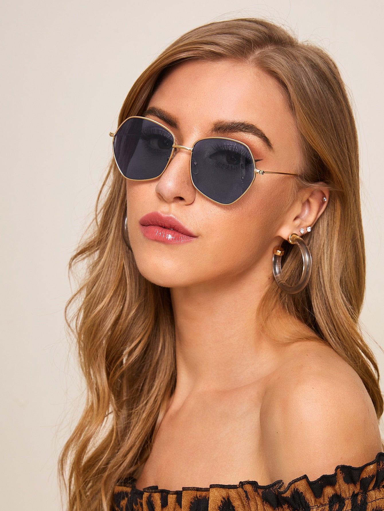 Metal Polygon Frame Sunglasses