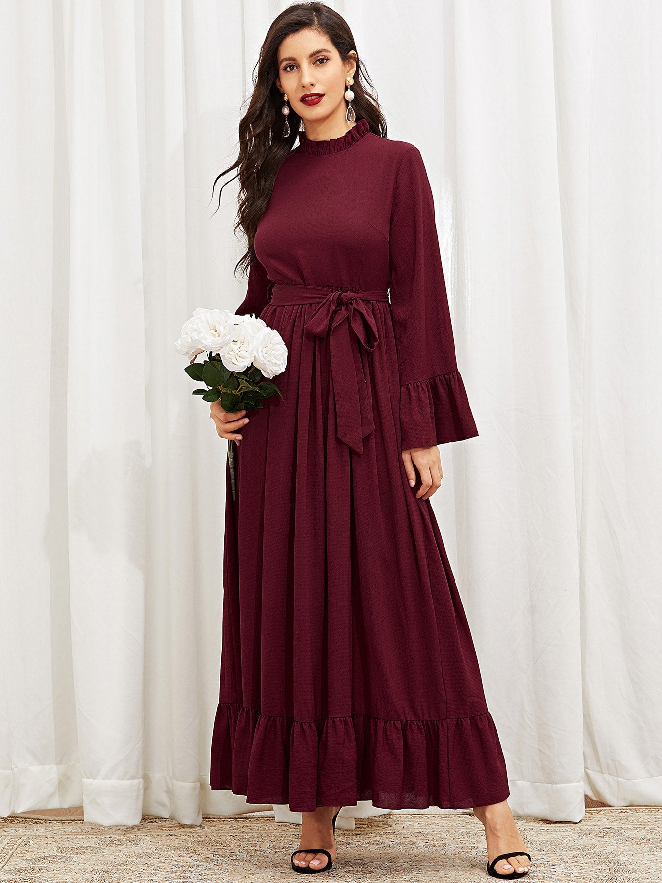 Mock-Neck Ruffle Trim Hijab Dress