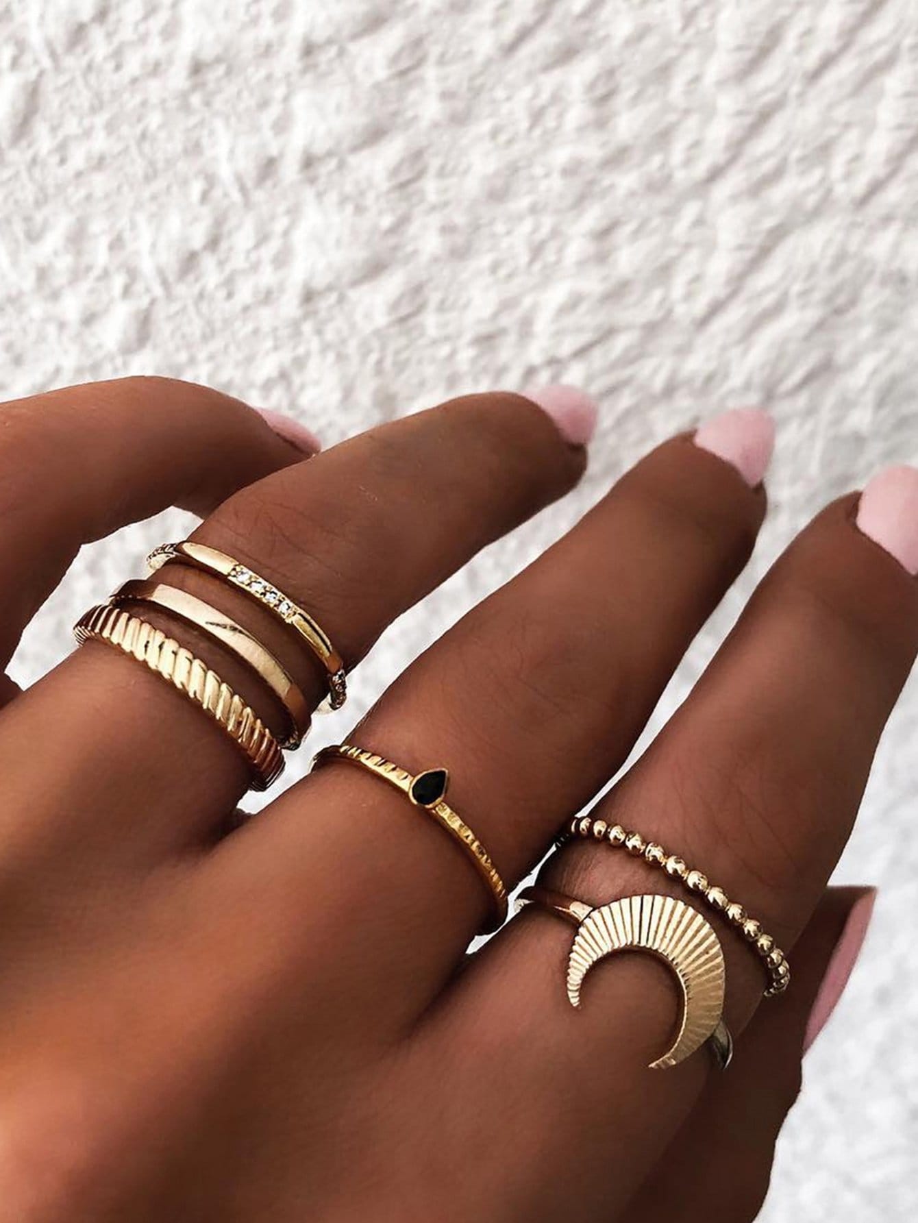 Moon Detail Ring Set 6pcs