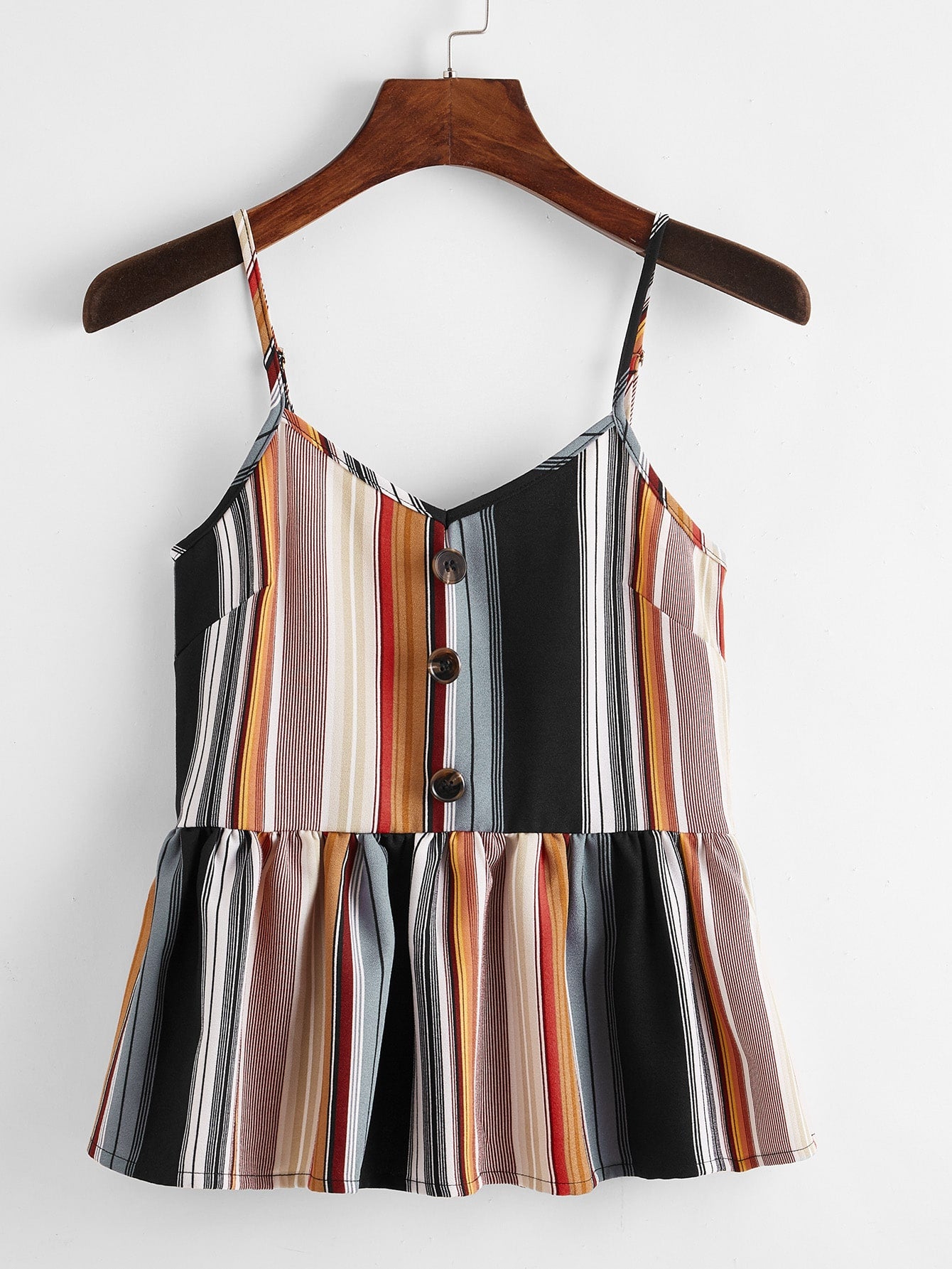 Multi-Color Striped Half Button Peplum Cami Top