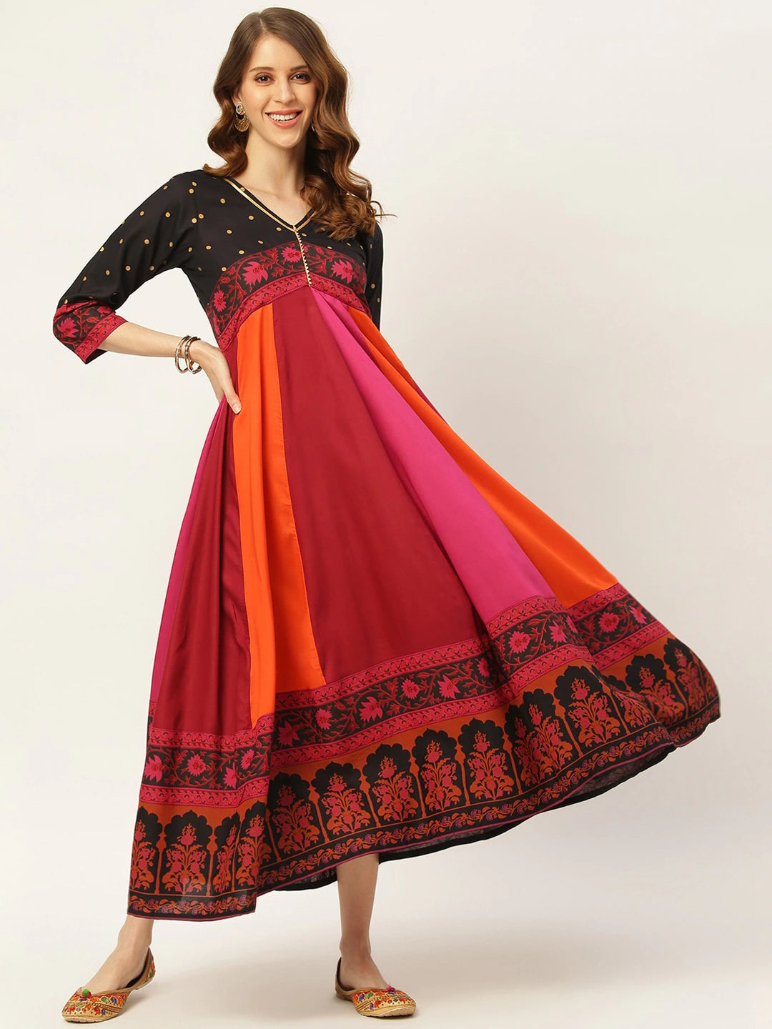 Multicoloured Ethnic Motifs Maxi Dress