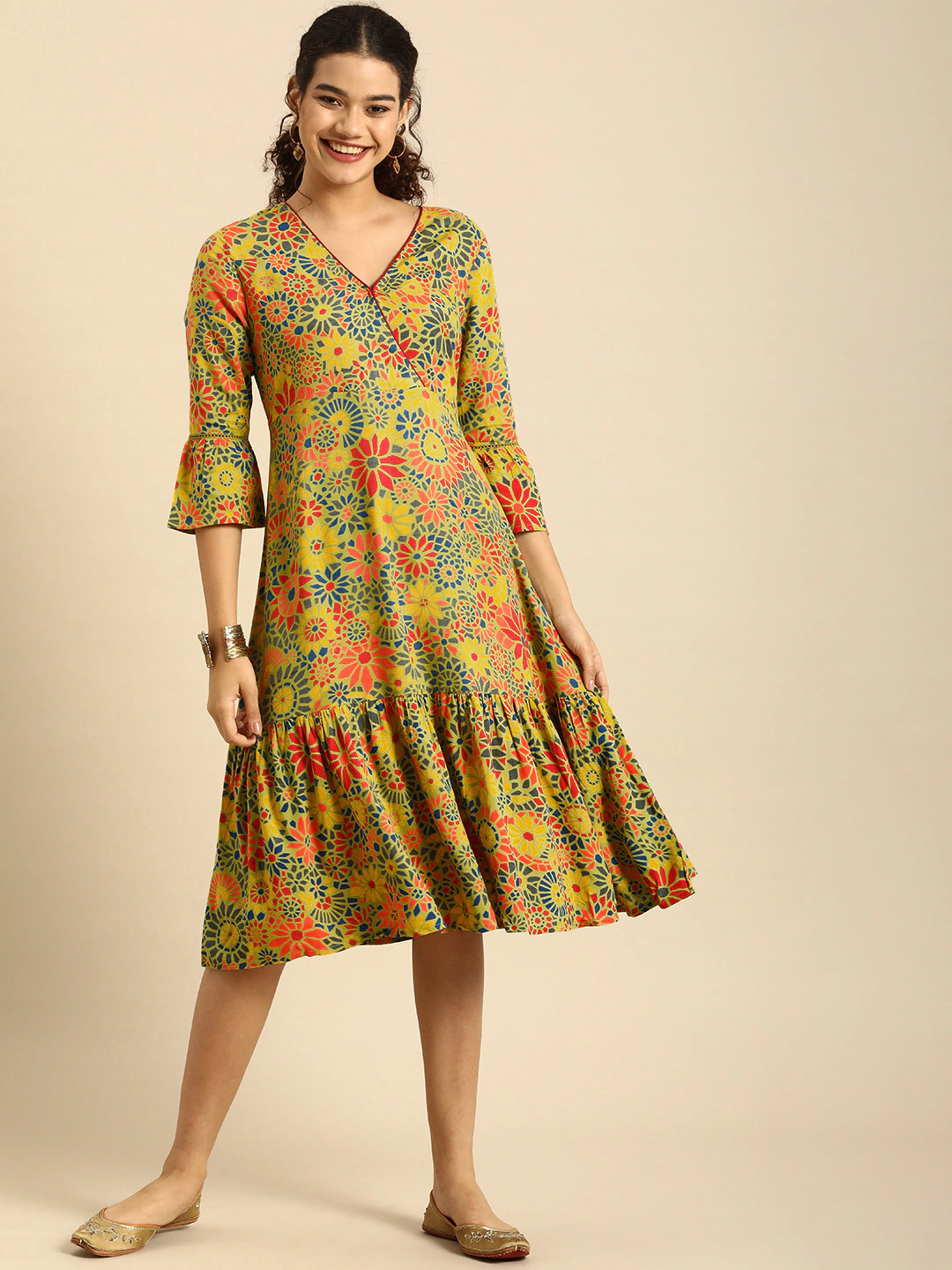 Multicoloured Floral A-Line Dress