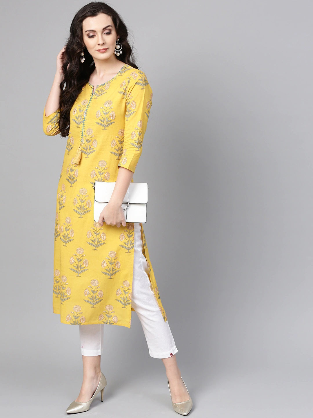 Mustard Cotton Straight Kurta