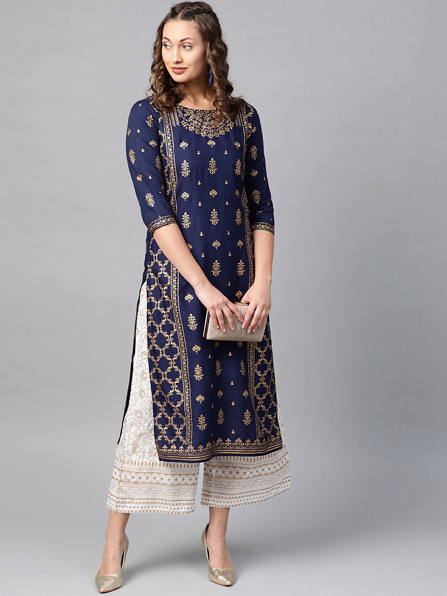 Navy Blue A-Line Kurta with Palazzos