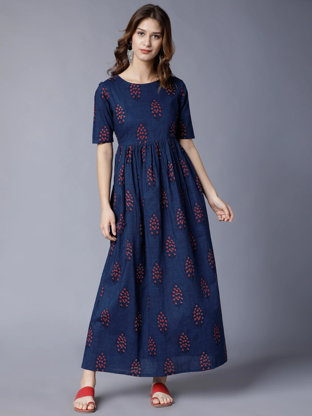 Navy Blue Printed Maxi Dress