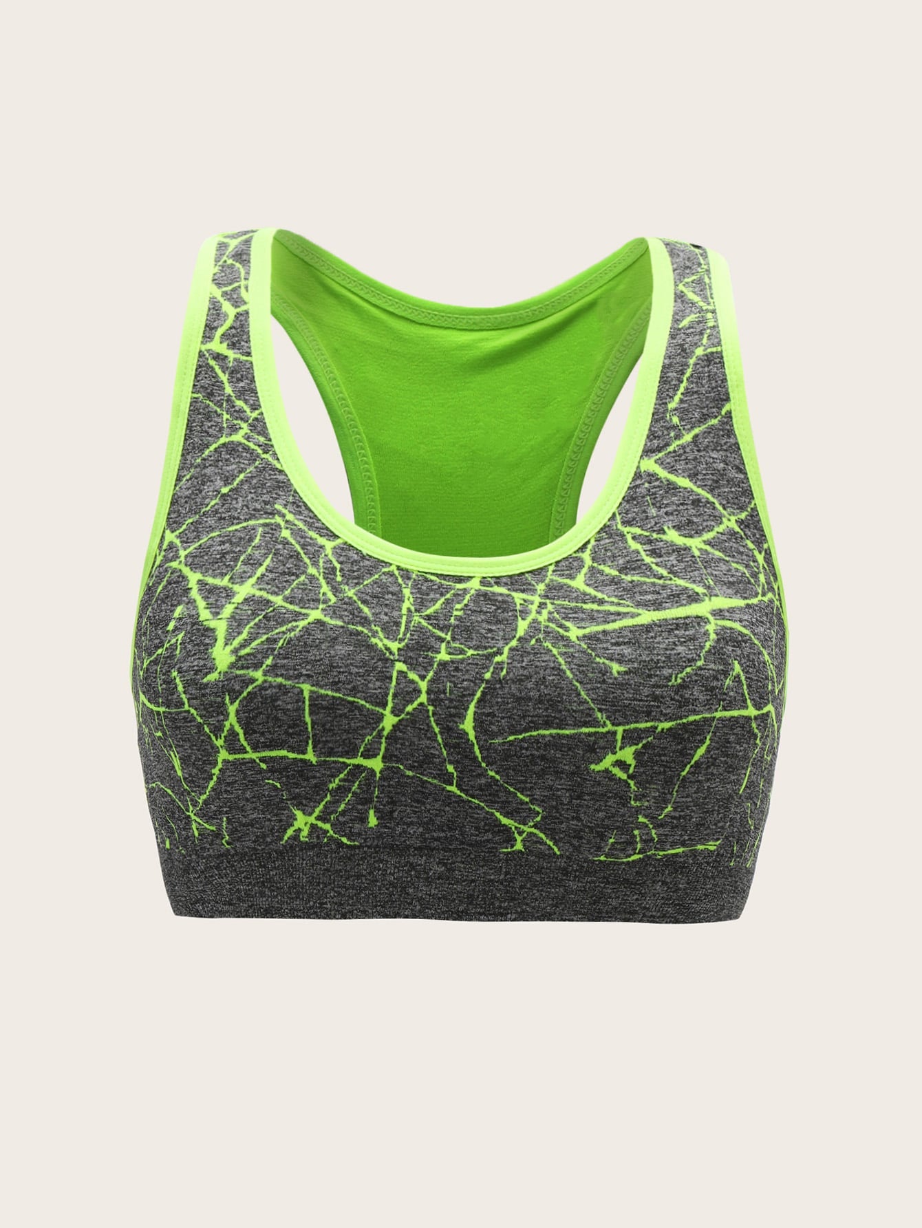 Neon Crack Print Marled Bra