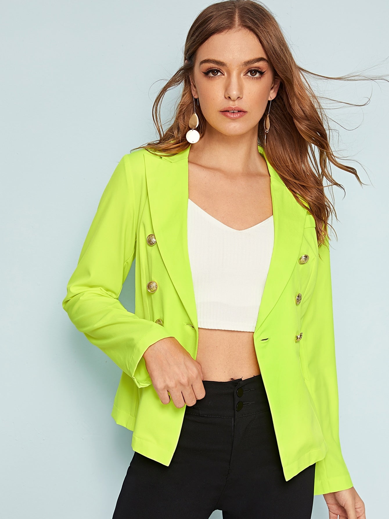 Neon Green Double Button Detail Blazer