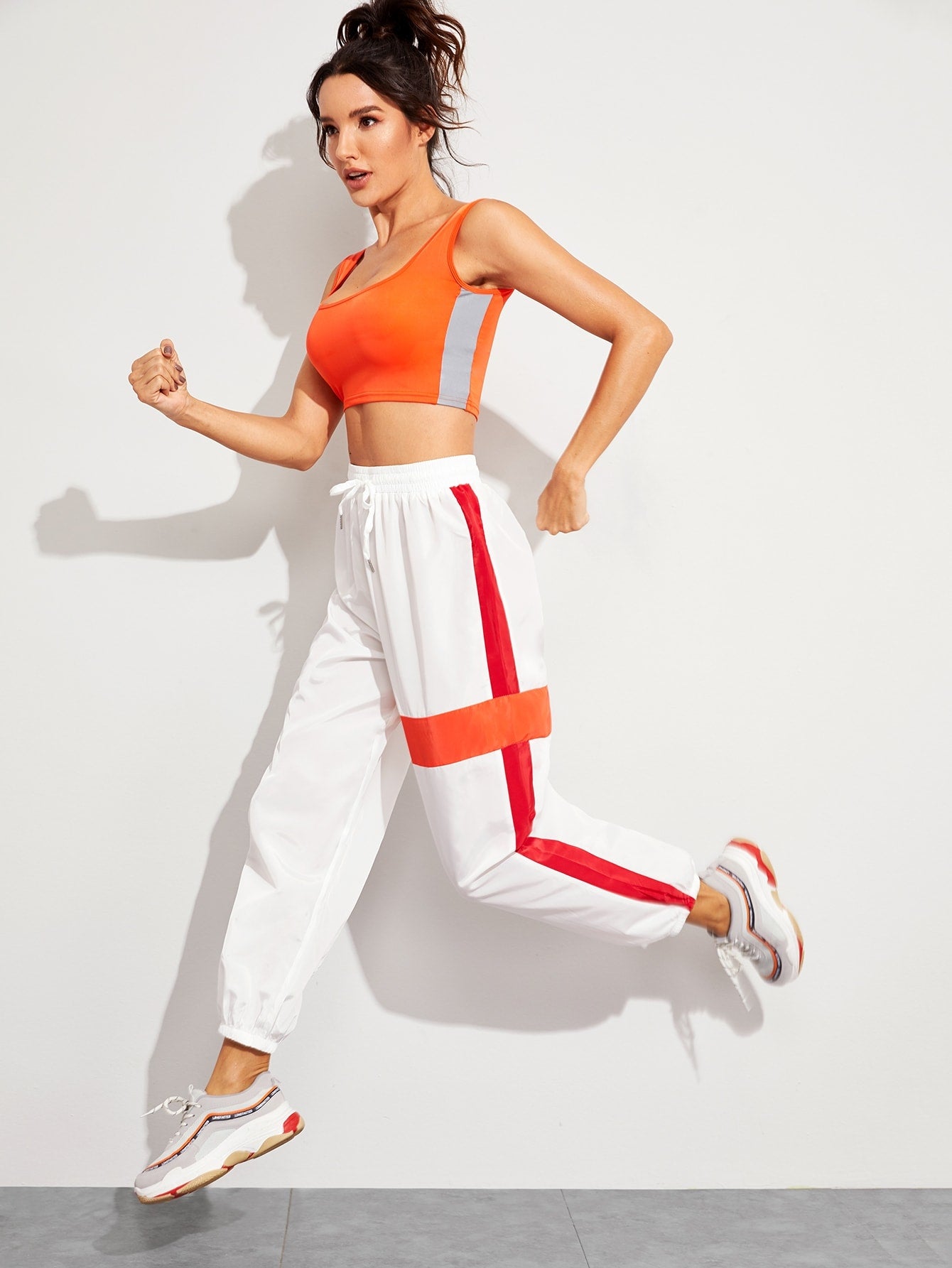 Neon Panel Drawstring Waist Wind Pants