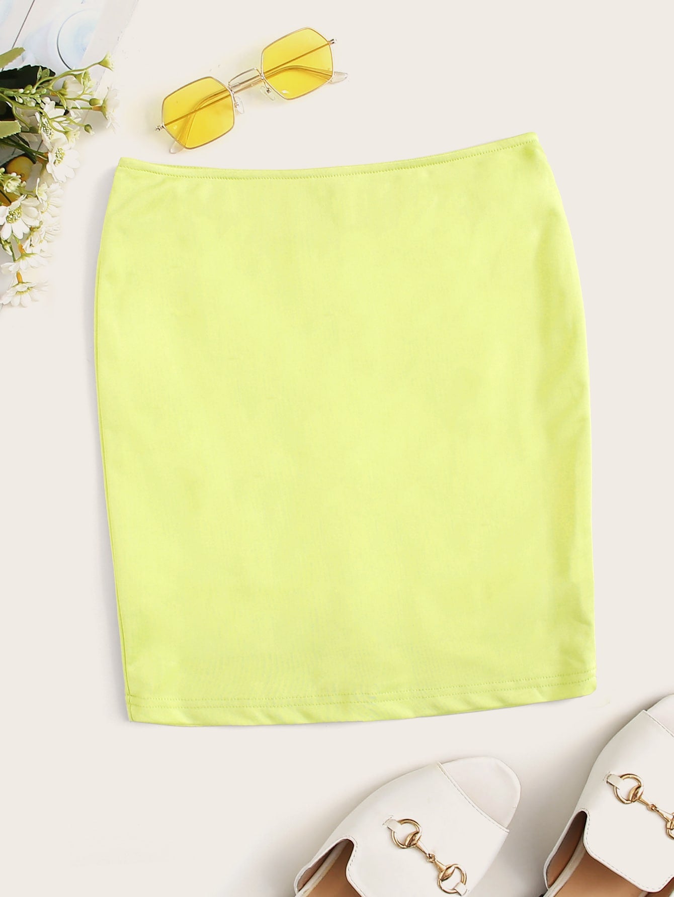 Neon Yellow Solid Skinny Skirt