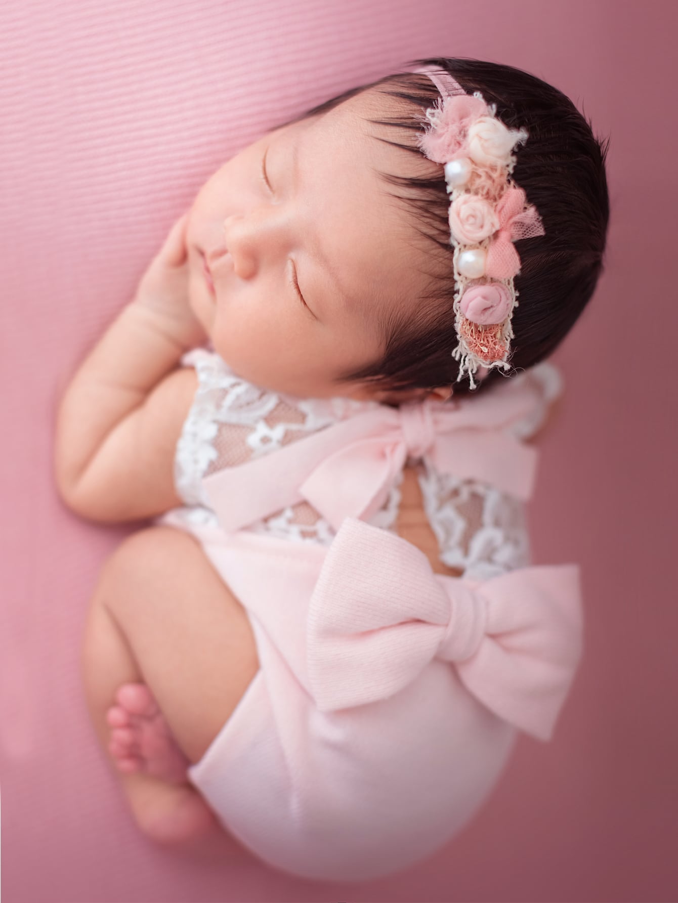 Newborn Girl Contrast Lace Bow Back Bodysuit Photo Outfit