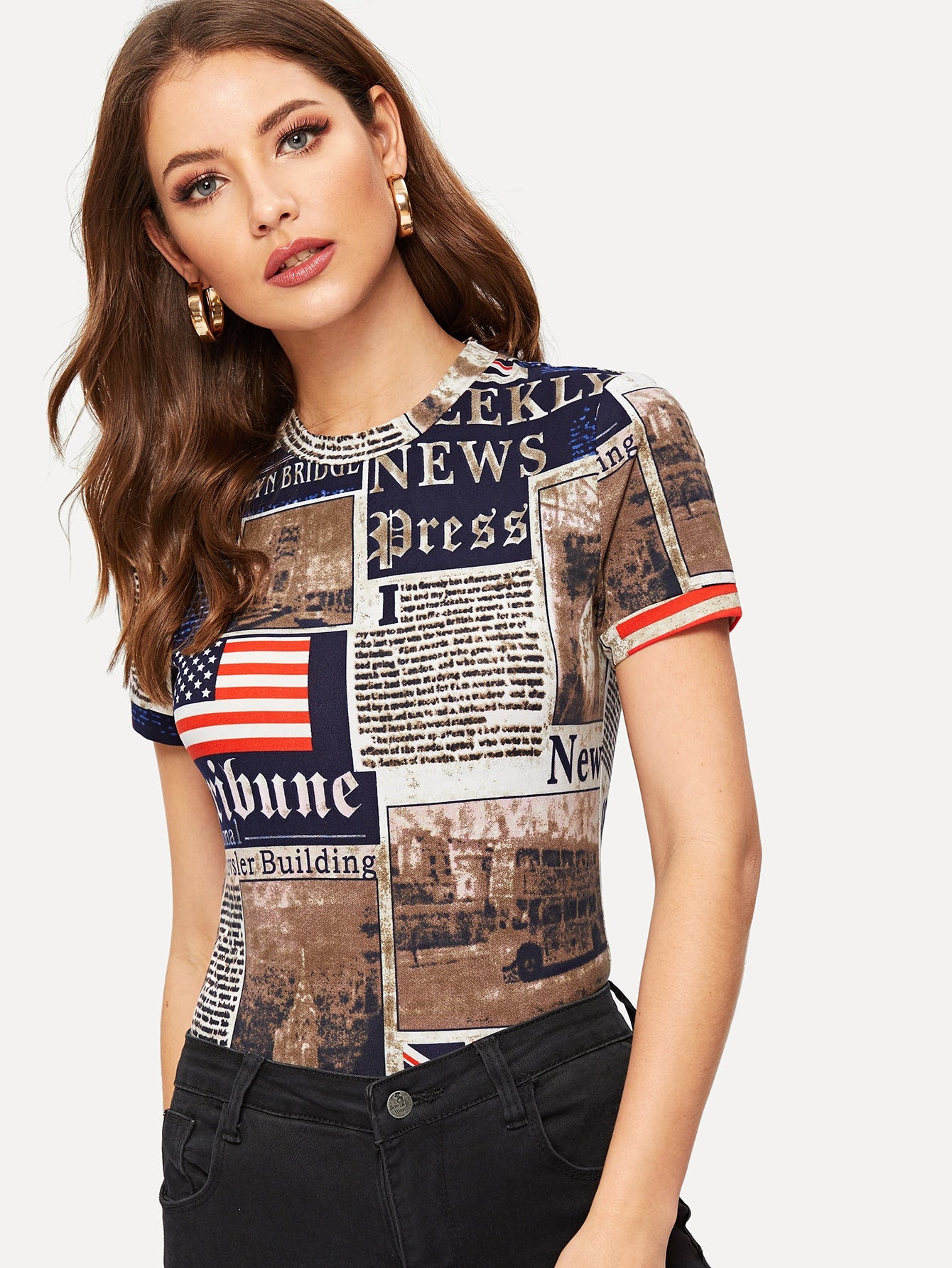 Newspaper Print Form Fitting Tee