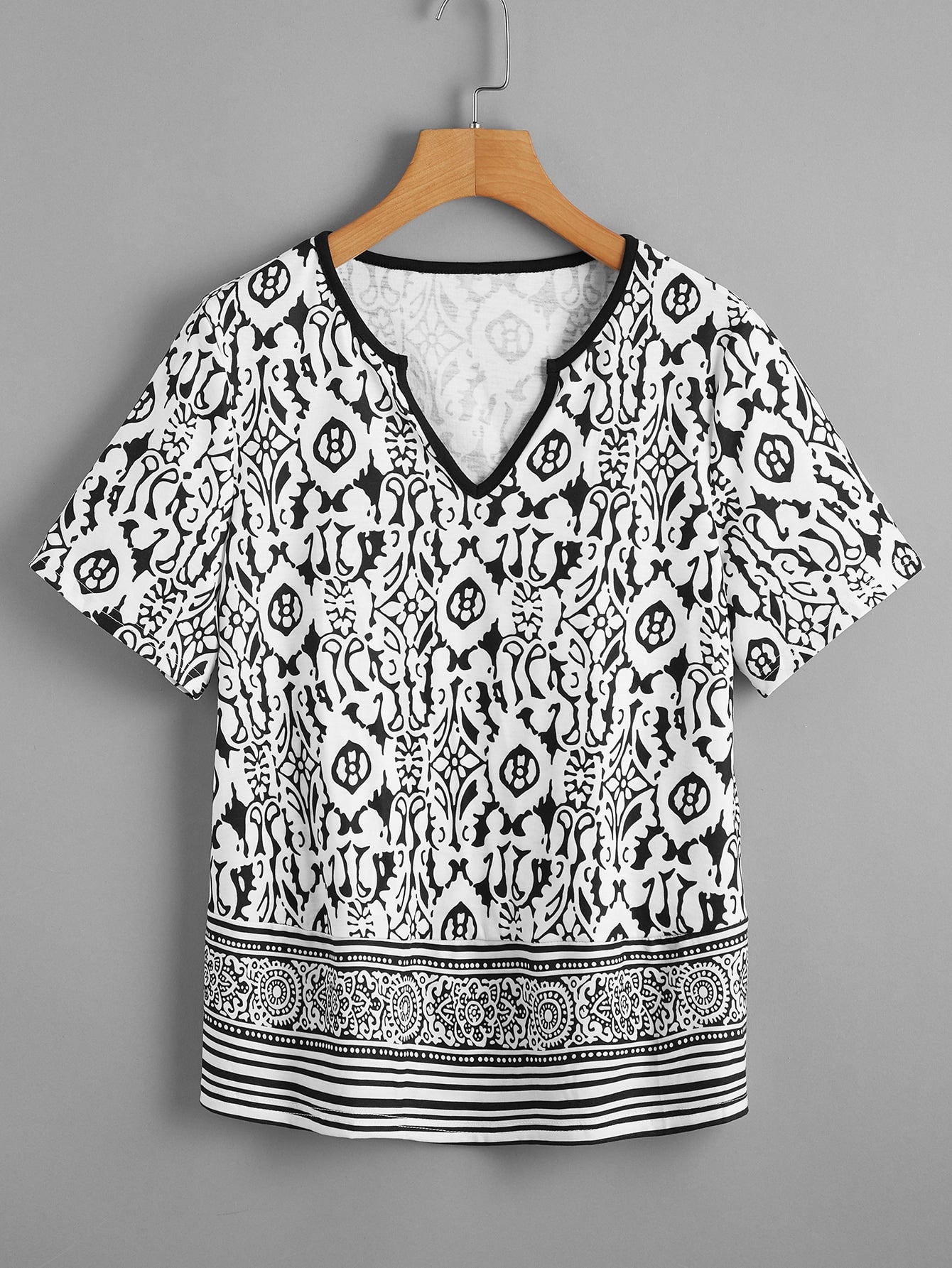 Notch Neck Aztec Print Blouse