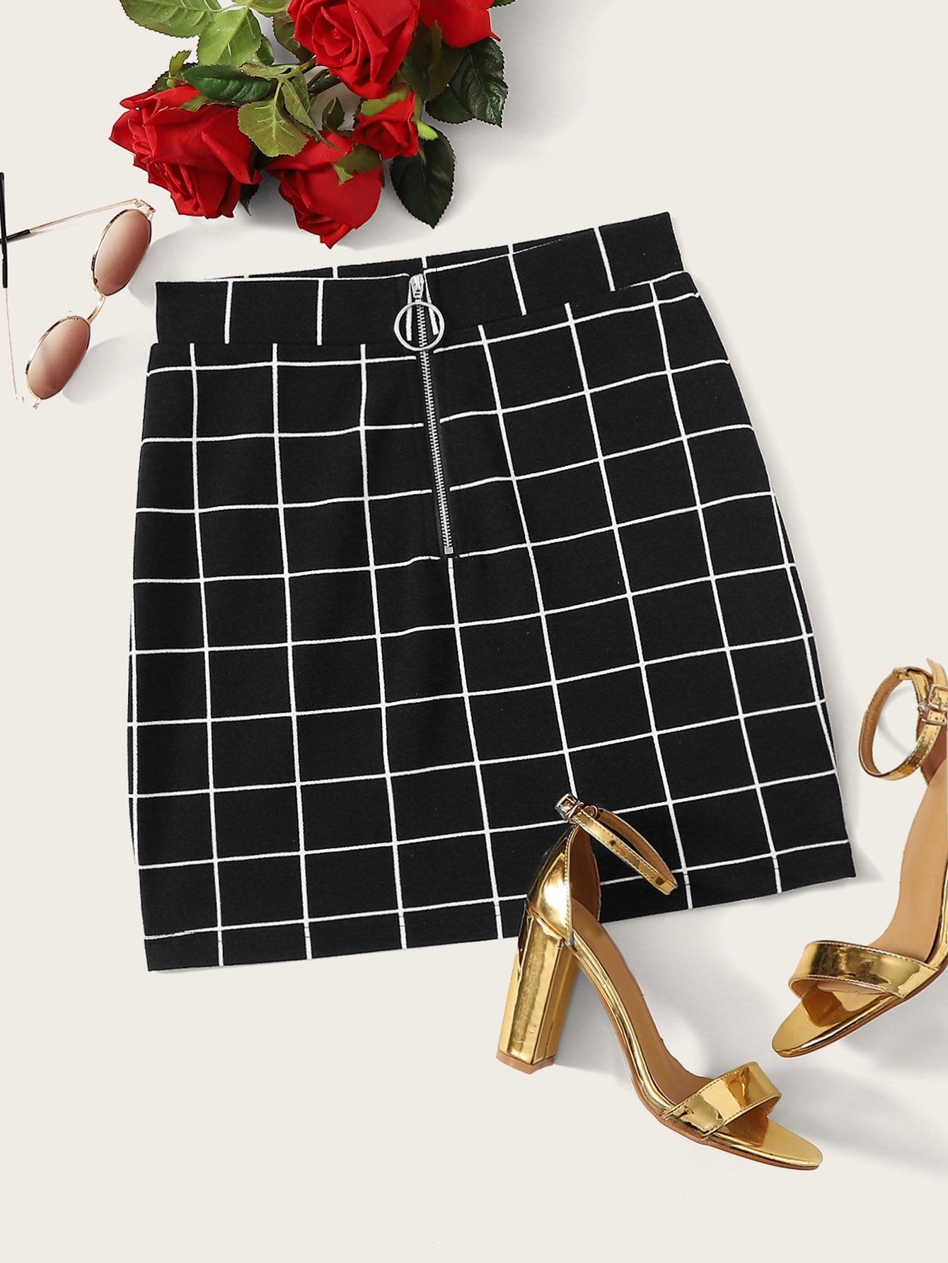 O-ring Zip Front Grid Skirt